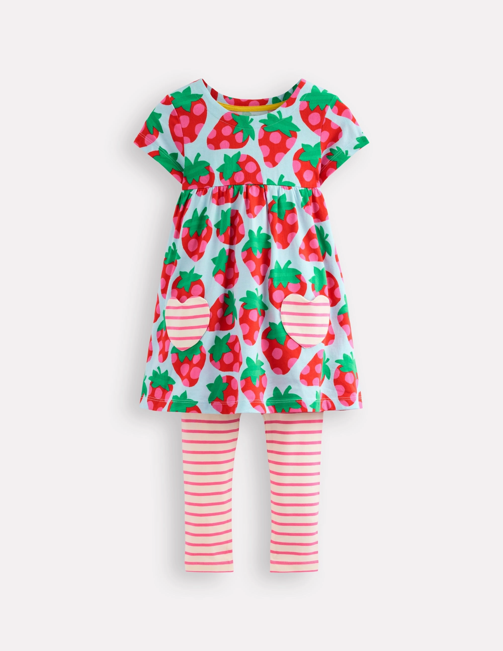 Breathable Performance Wear Short-sleeved print tunic set-Misty Blue Strawberry