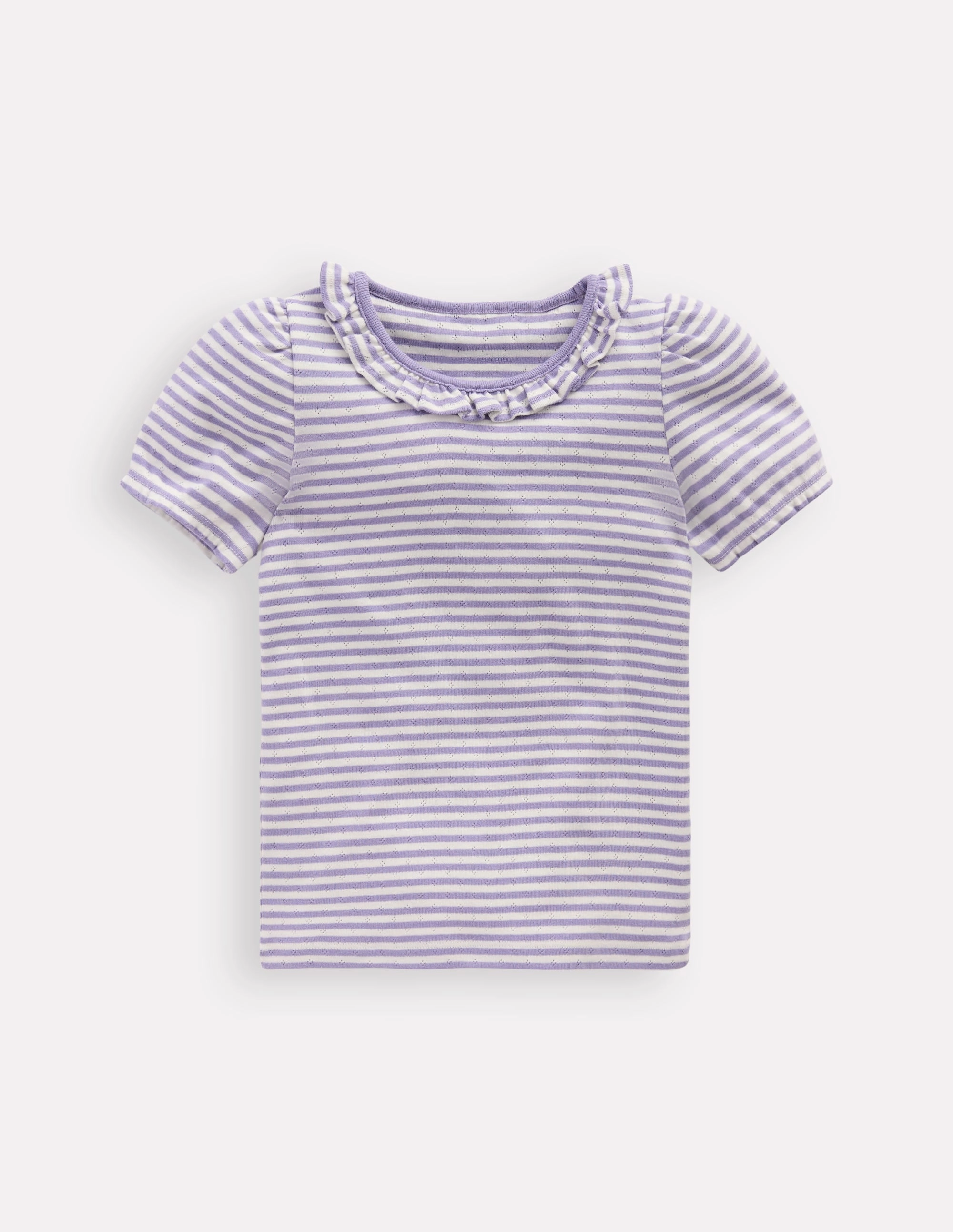 Short-sleeved Ruffle Pointelle-Misty Lavender/Soft Ivory Chic and Cozy Wear