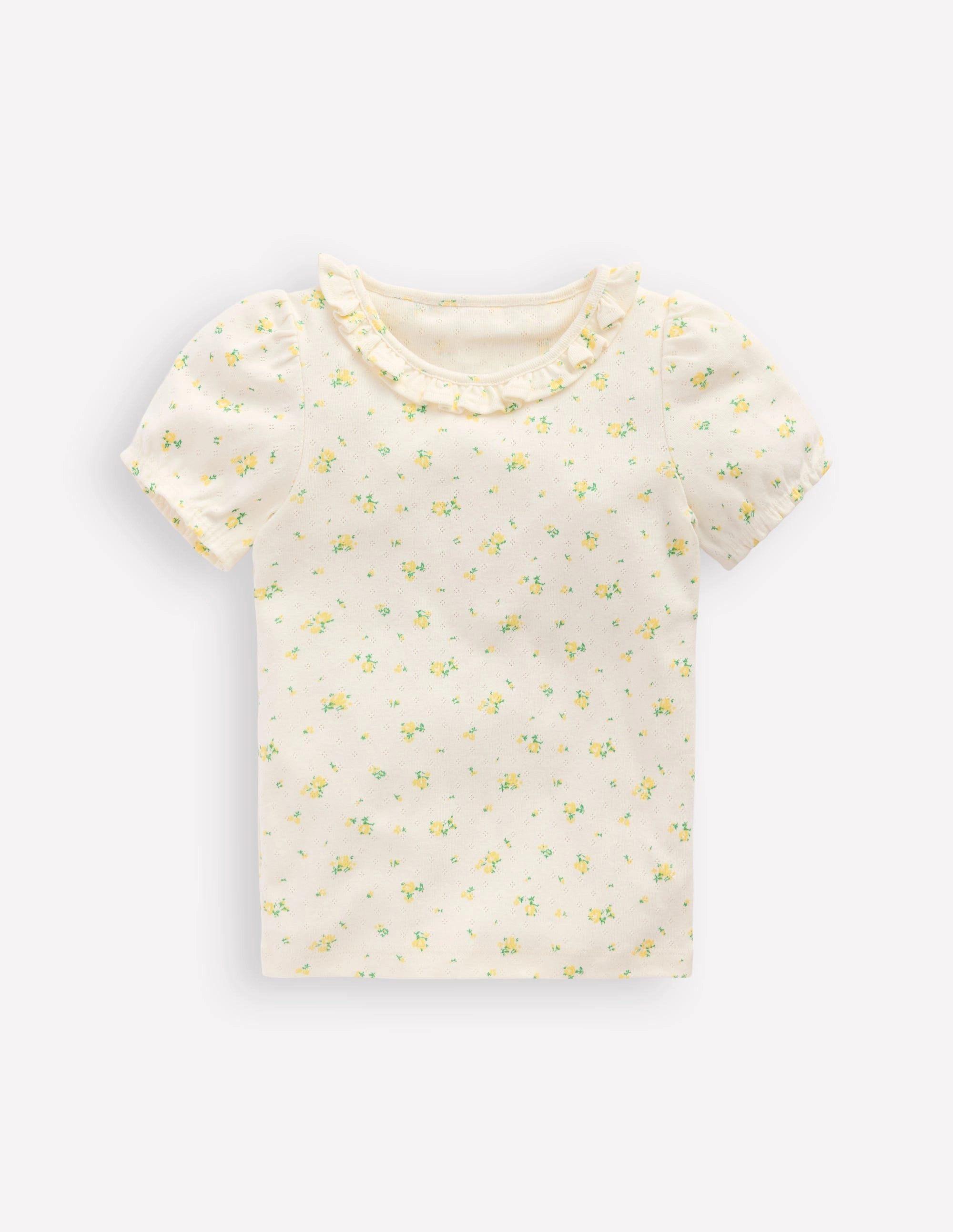 Breathable Active Wear Short-sleeved Ruffle Pointelle-Rosebud Floral