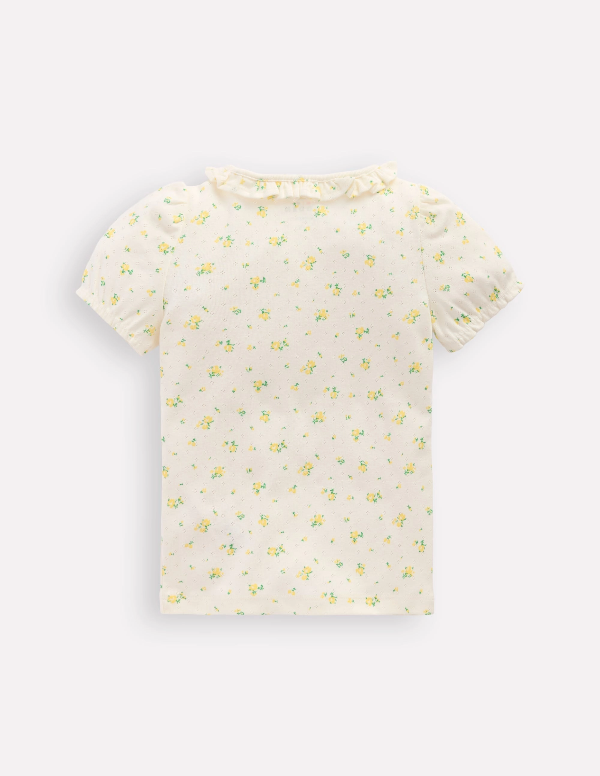 thermal Short-sleeved Ruffle Pointelle-Rosebud Floral