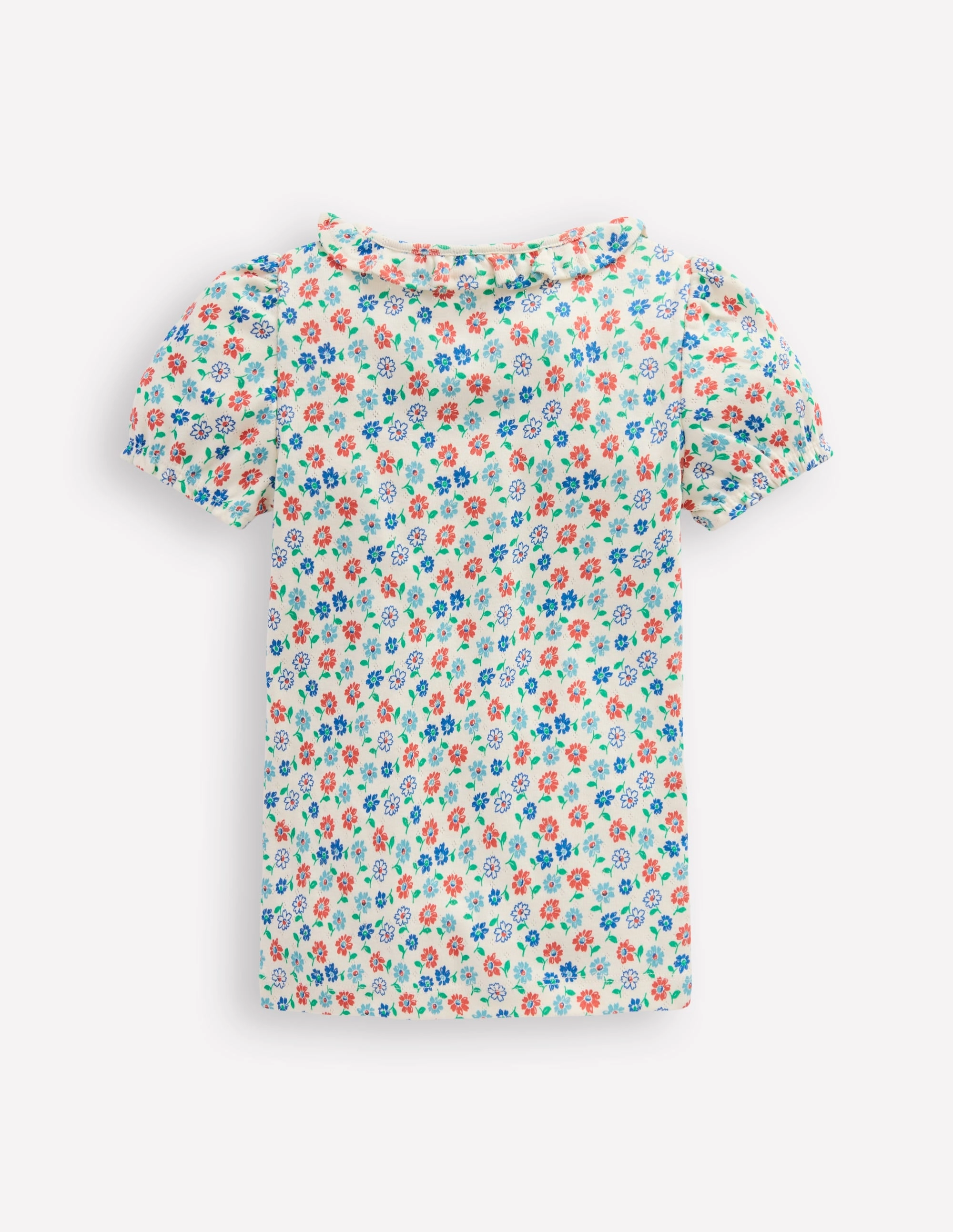 Short-sleeved Ruffle Pointelle-Vanilla White Vintage Daisy Seamless construction