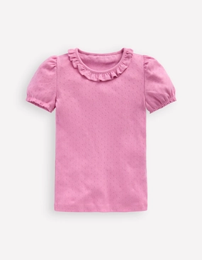 Short-sleeved Ruffle Pointelle-Vintage Mauve Travel Comfort Style