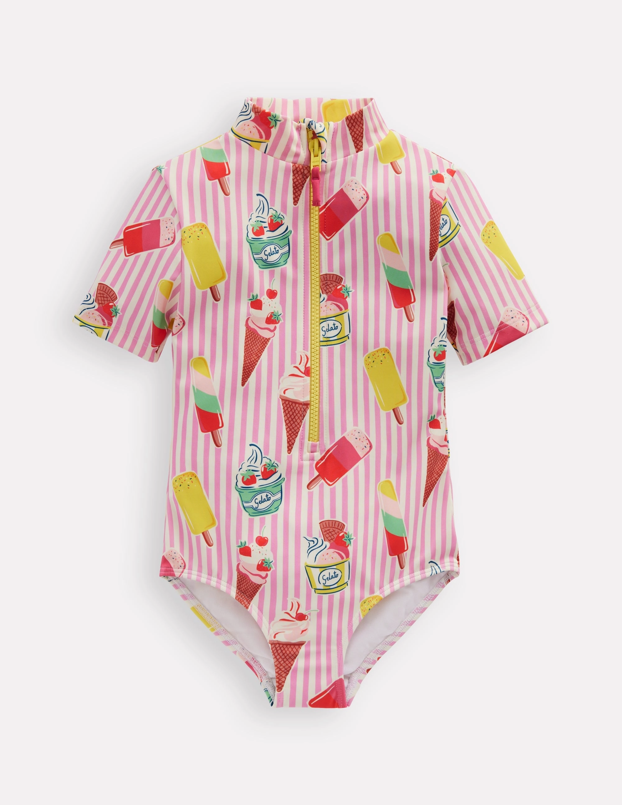 Short-sleeved Swimsuit-Vintage Pink Ice Cream Stripe Holiday Outfit Poolside Fun