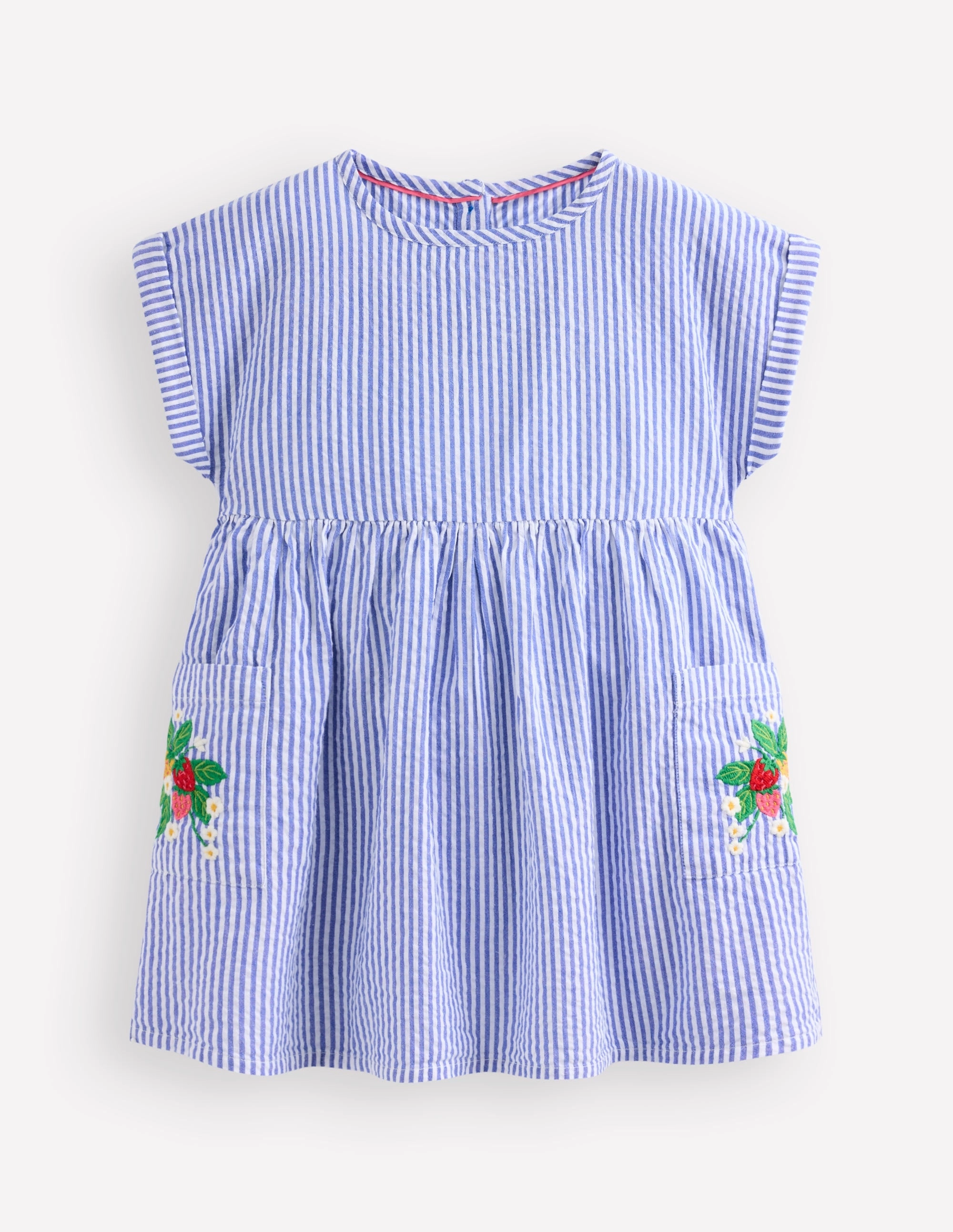 Formal Elegance Short-sleeved woven tunic-Ticking Blue Embroidery