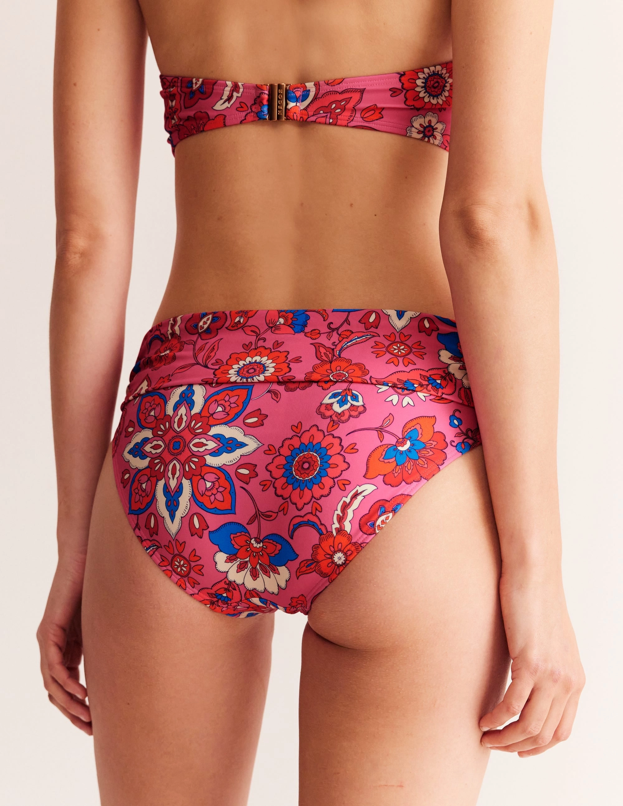 Classic Fold Bikini Bottoms-Pink, Botanical Wave Multipocket Feature