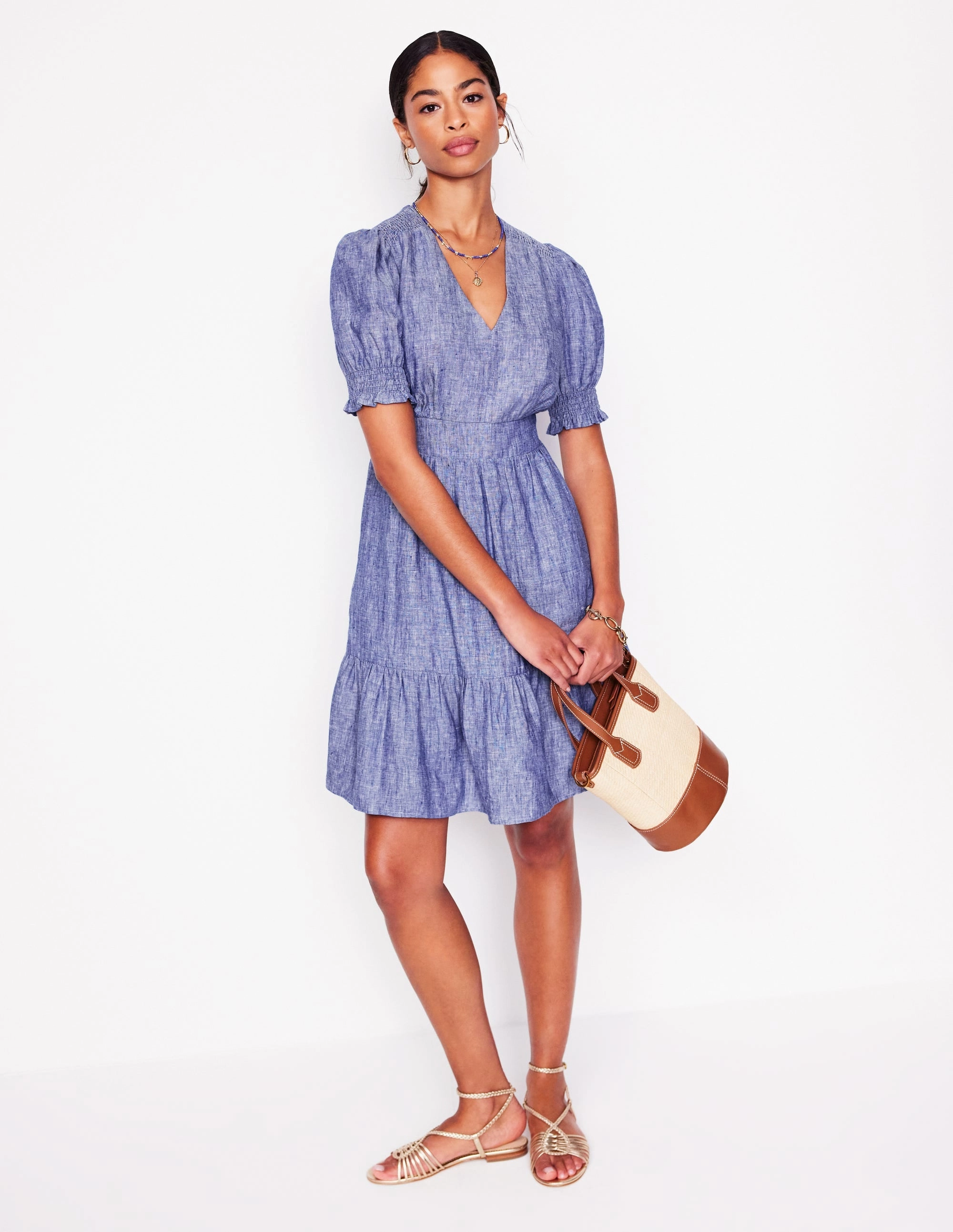 Anna Linen Short Dress-Authentic Blue Chambray Airy Touch
