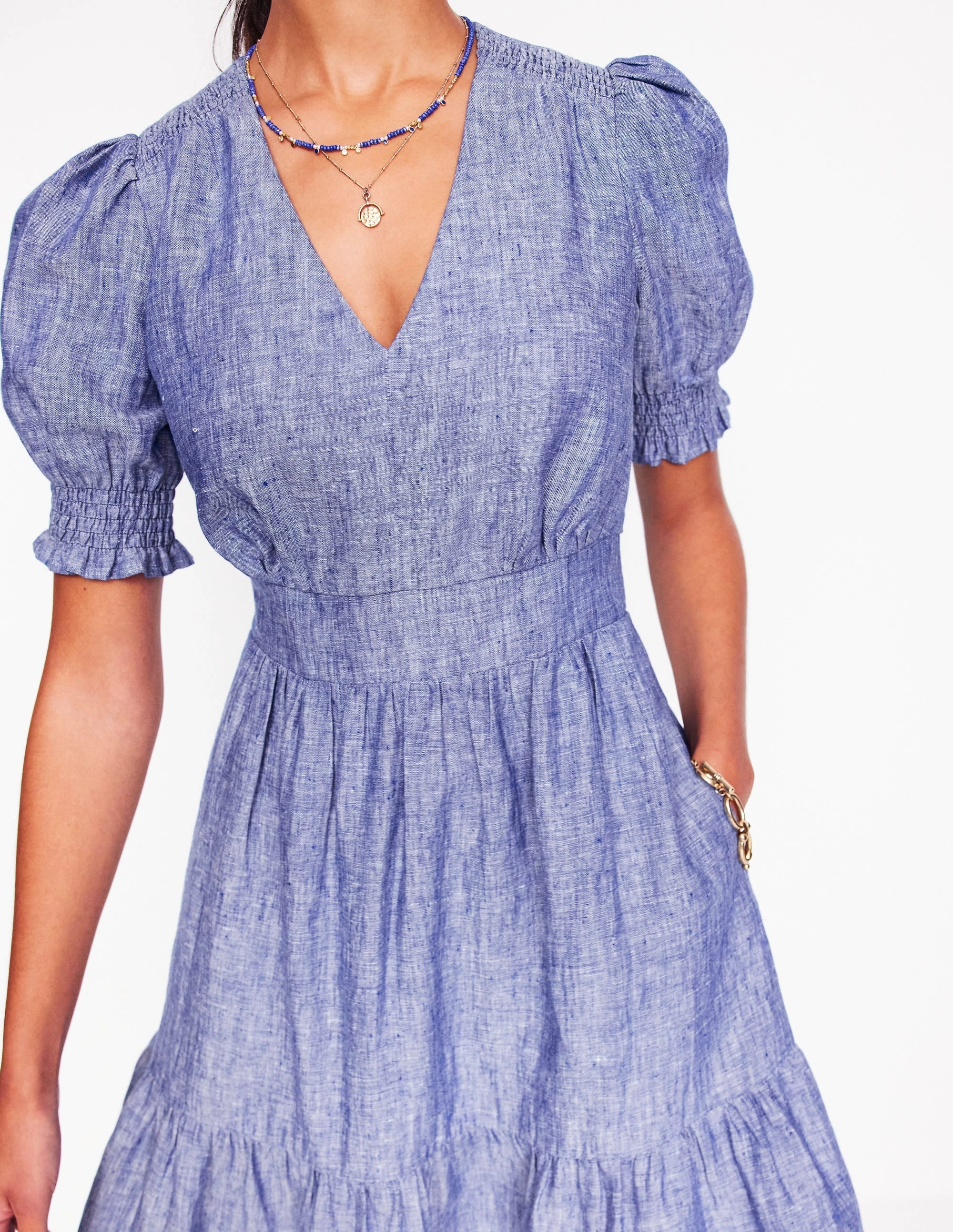 Polished Layer Anna Linen Short Dress-Authentic Blue Chambray