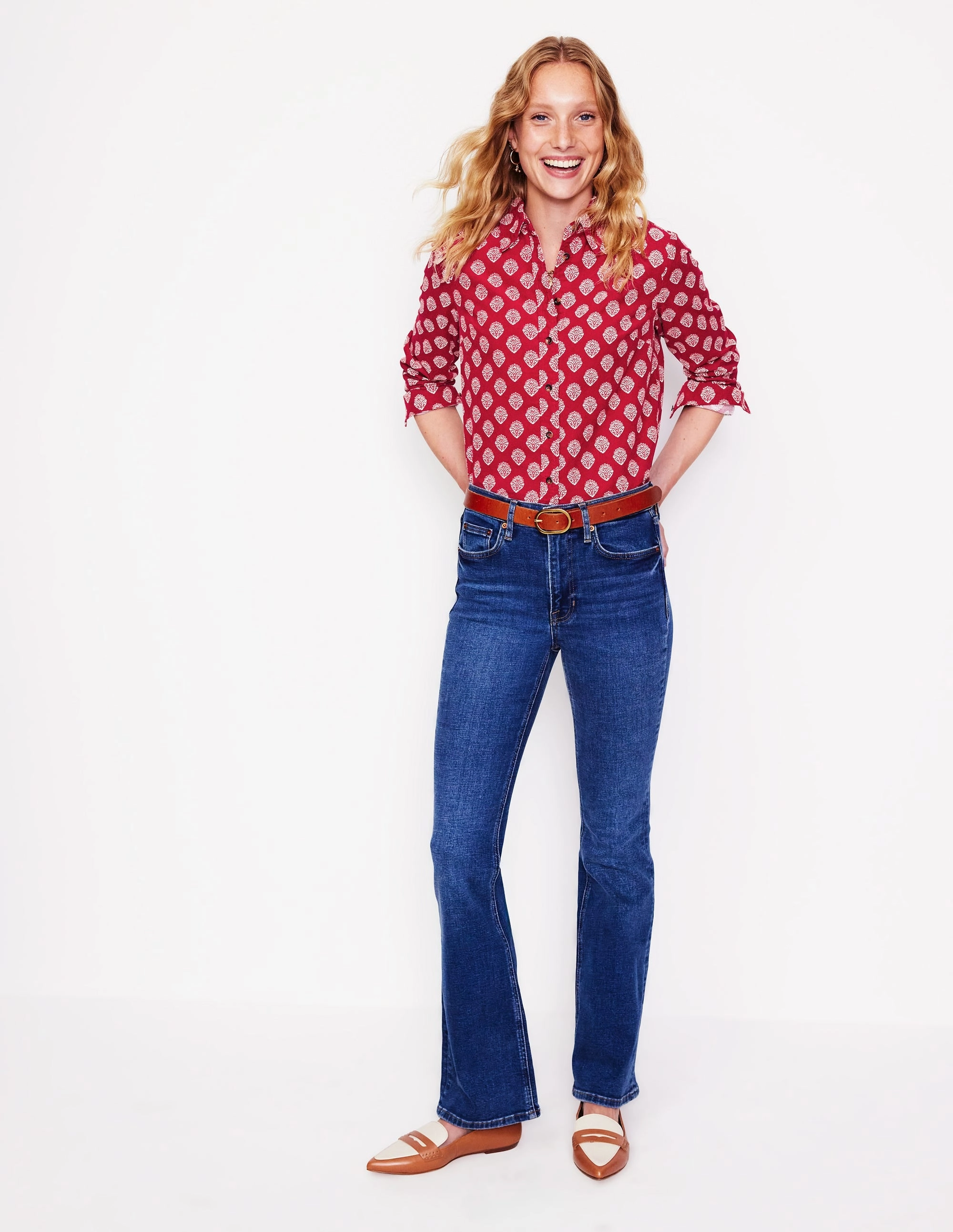 Sienna Cord Shirt-Rythmic Red, Ornate Stamp Eco-friendly Breathable mesh