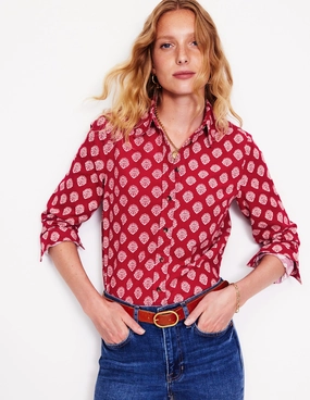 Sienna Cord Shirt-Rythmic Red, Ornate Stamp Everyday Trend