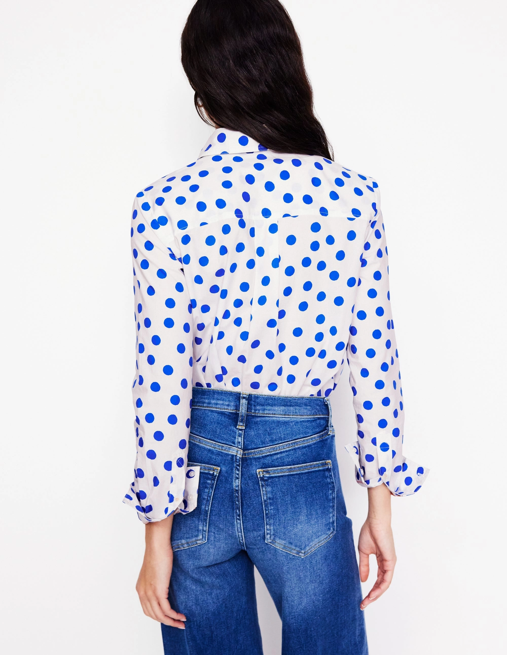 Sienna Cotton Shirt-Ivory, Blue Abstract Dot QuickDryTechnology