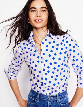 AntiPilling Treatment Autumn coziness Sienna Cotton Shirt-Ivory, Blue Abstract Dot