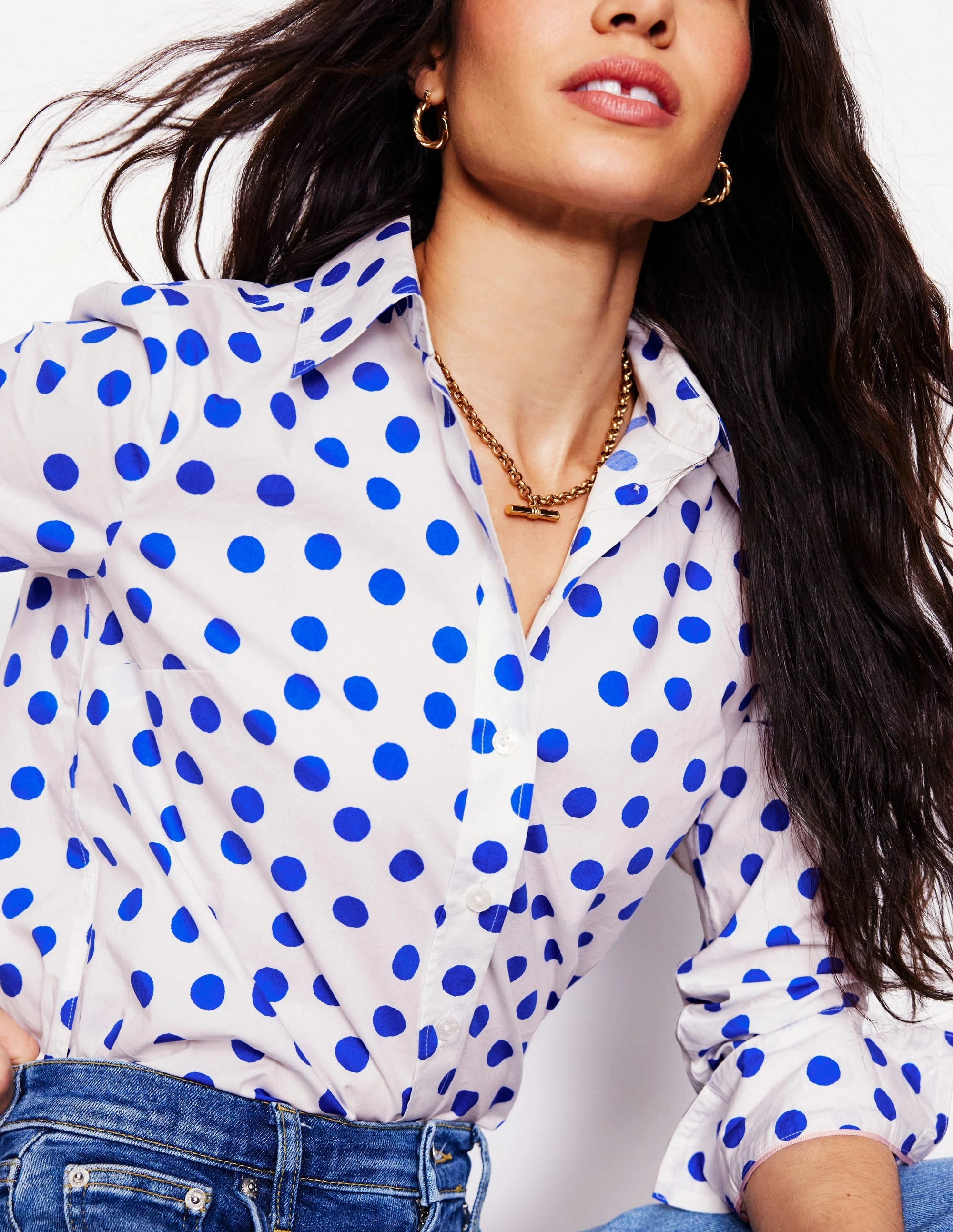 Basic Wear Sienna Cotton Shirt-Ivory, Blue Abstract Dot