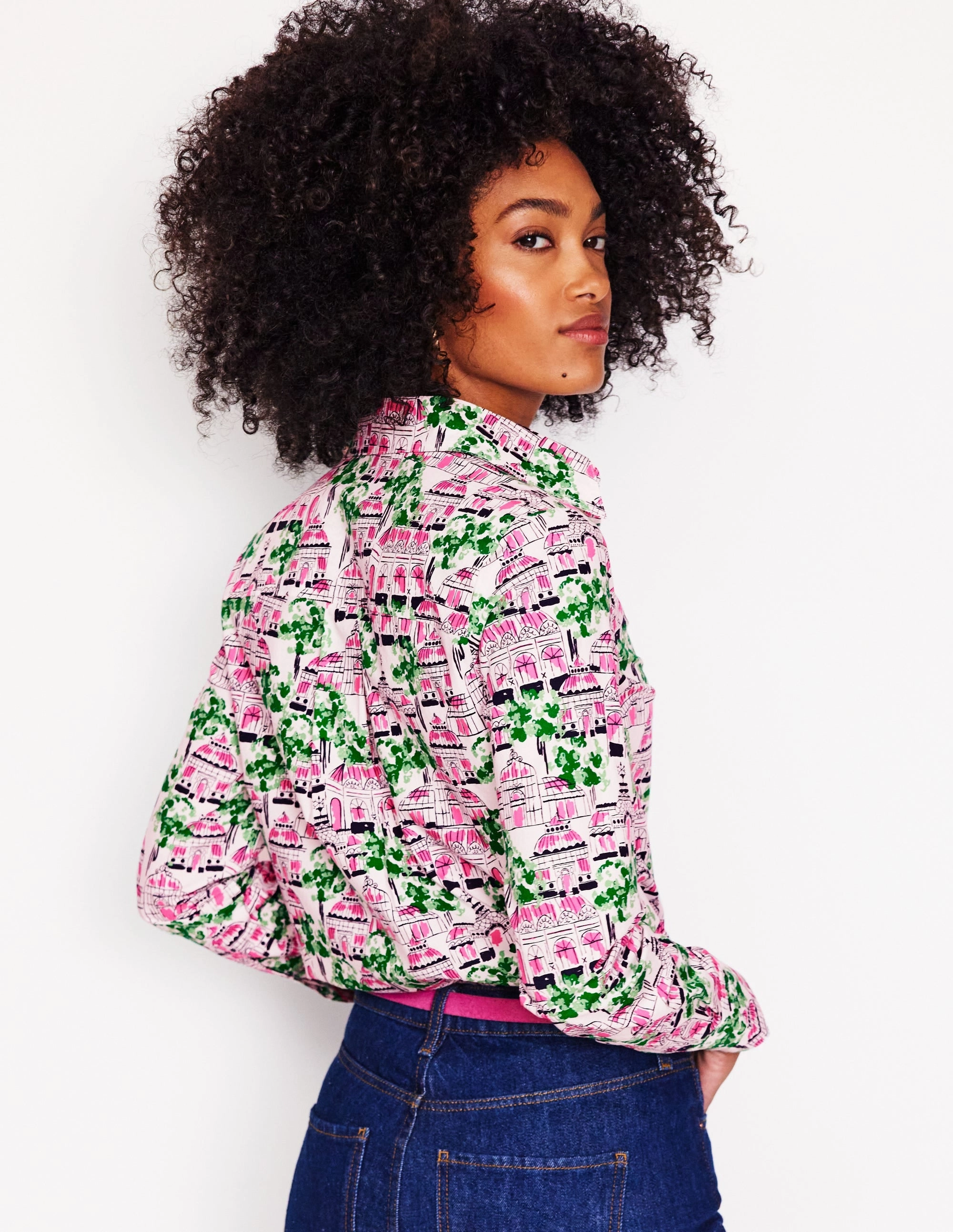 Sienna Cotton Shirt-Ivory, Botanical Greenhouse futuristic