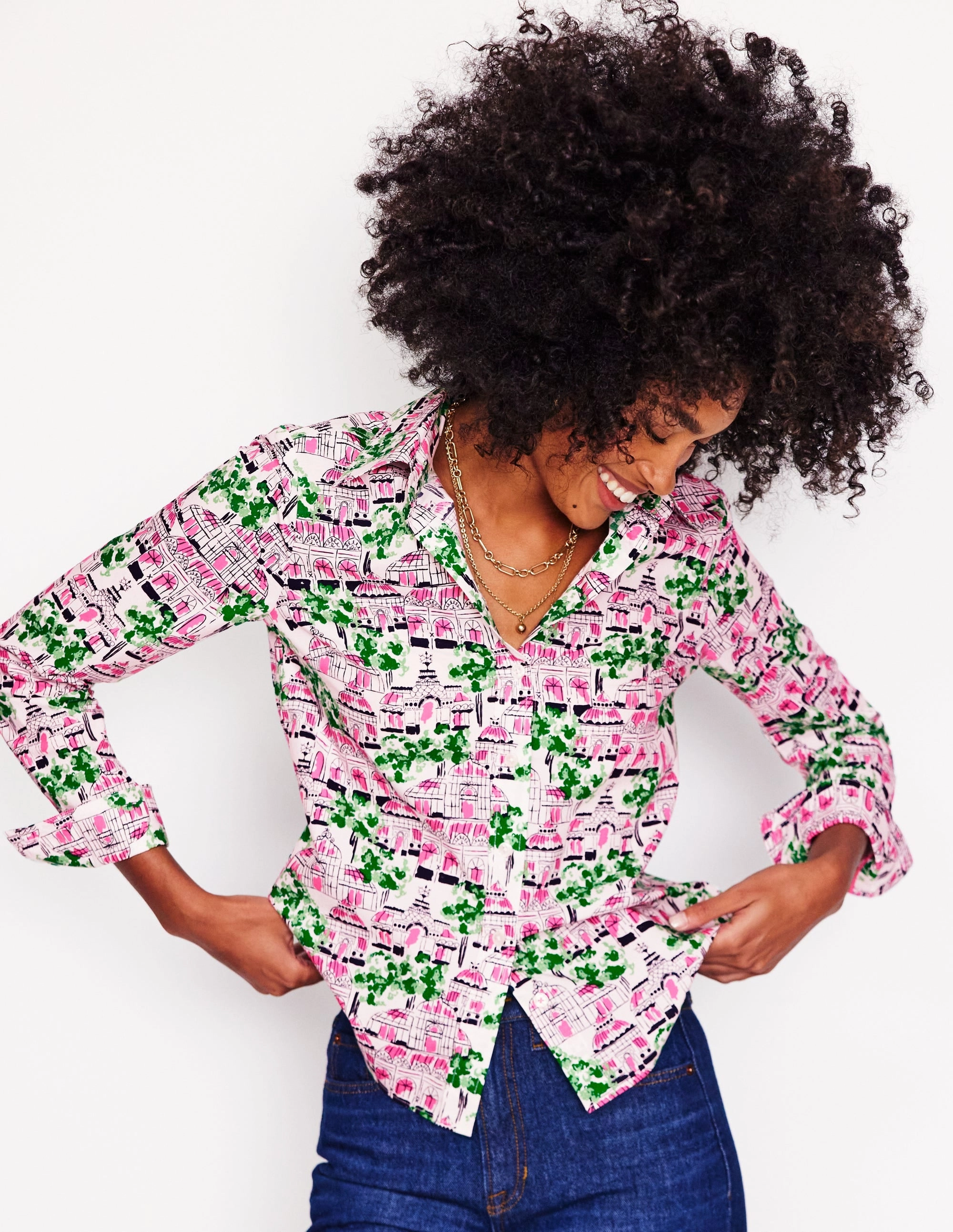 Soft Feel Sienna Cotton Shirt-Ivory, Botanical Greenhouse