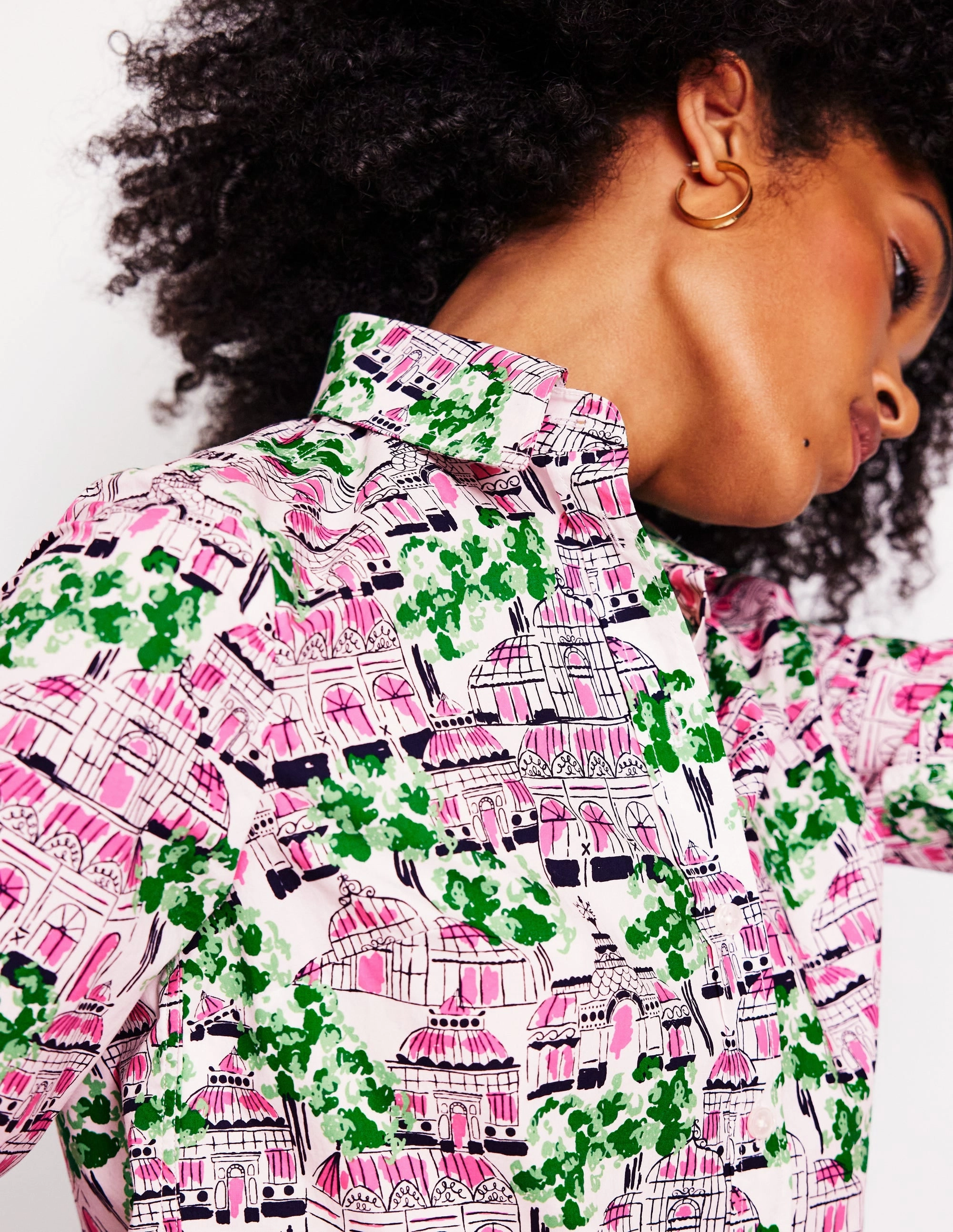 Essential Layer Practical Wear Sienna Cotton Shirt-Ivory, Botanical Greenhouse