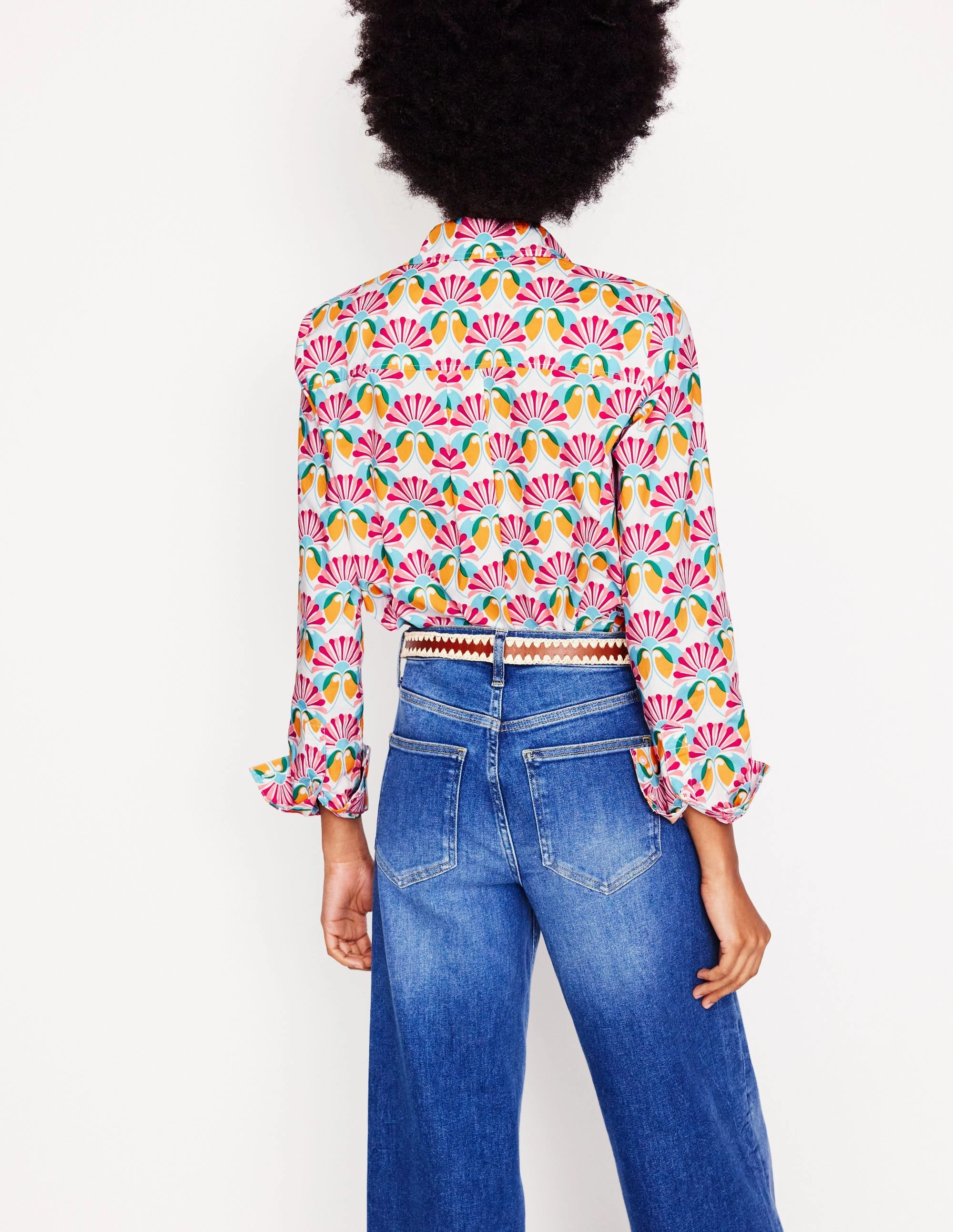 Layering Options Heathered Fabric Sienna Cotton Shirt-Ivory, Daisy Bloom Geo