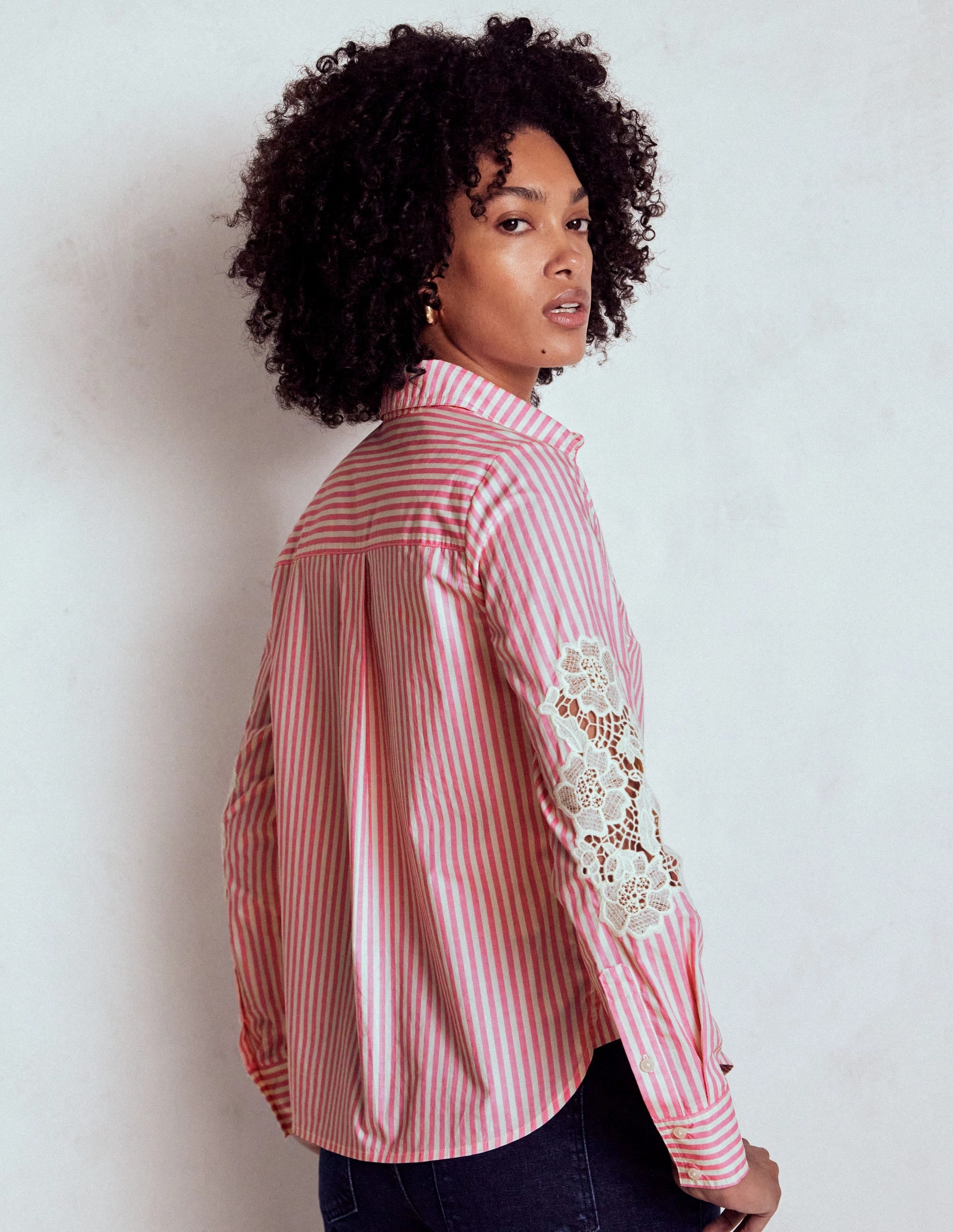 AntiPilling Treatment Sienna Interest Cotton Shirt-Pink and Ivory Cutwork Stripe
