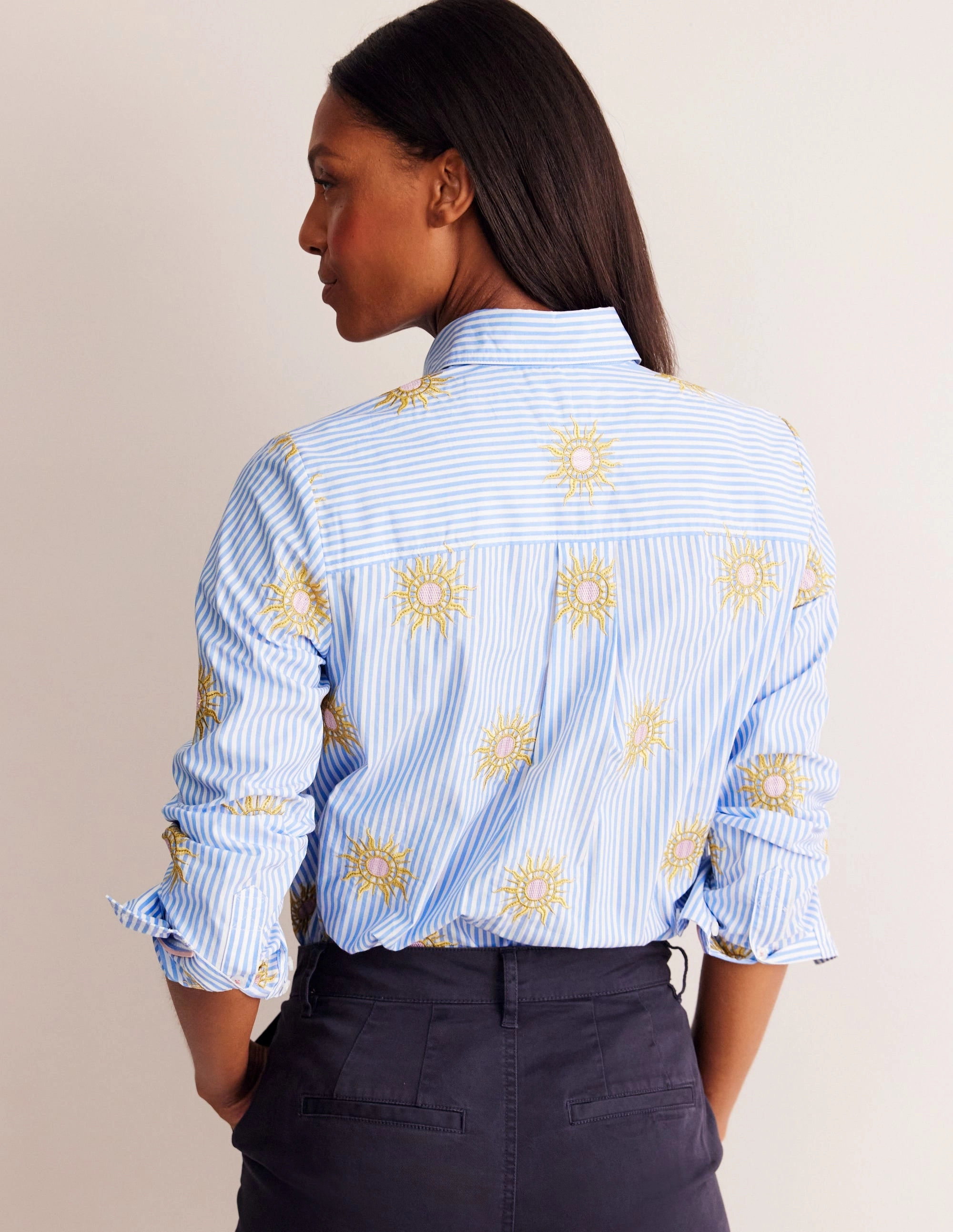 Effortless Fashion Sienna Interest Cotton Shirt-Sun, Blue Stripe