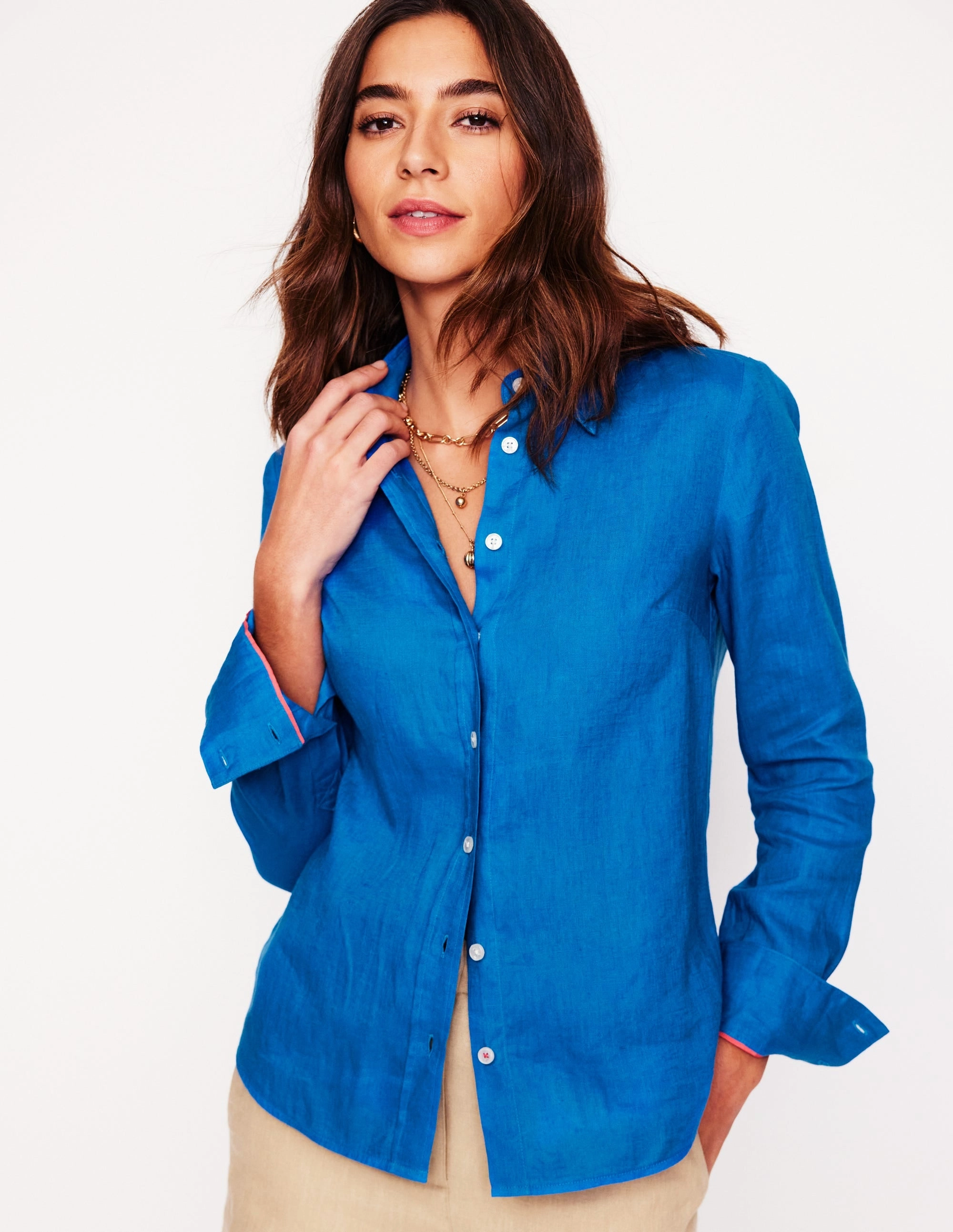 Sienna Linen Shirt-Cerulean Blue AntiStatic Properties Gym clothing