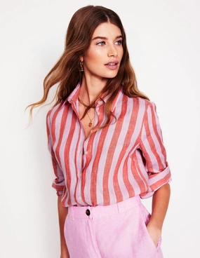 Sienna Linen Shirt-Firecracker and Pink Stripe Cozy Wardrobe Sustainable