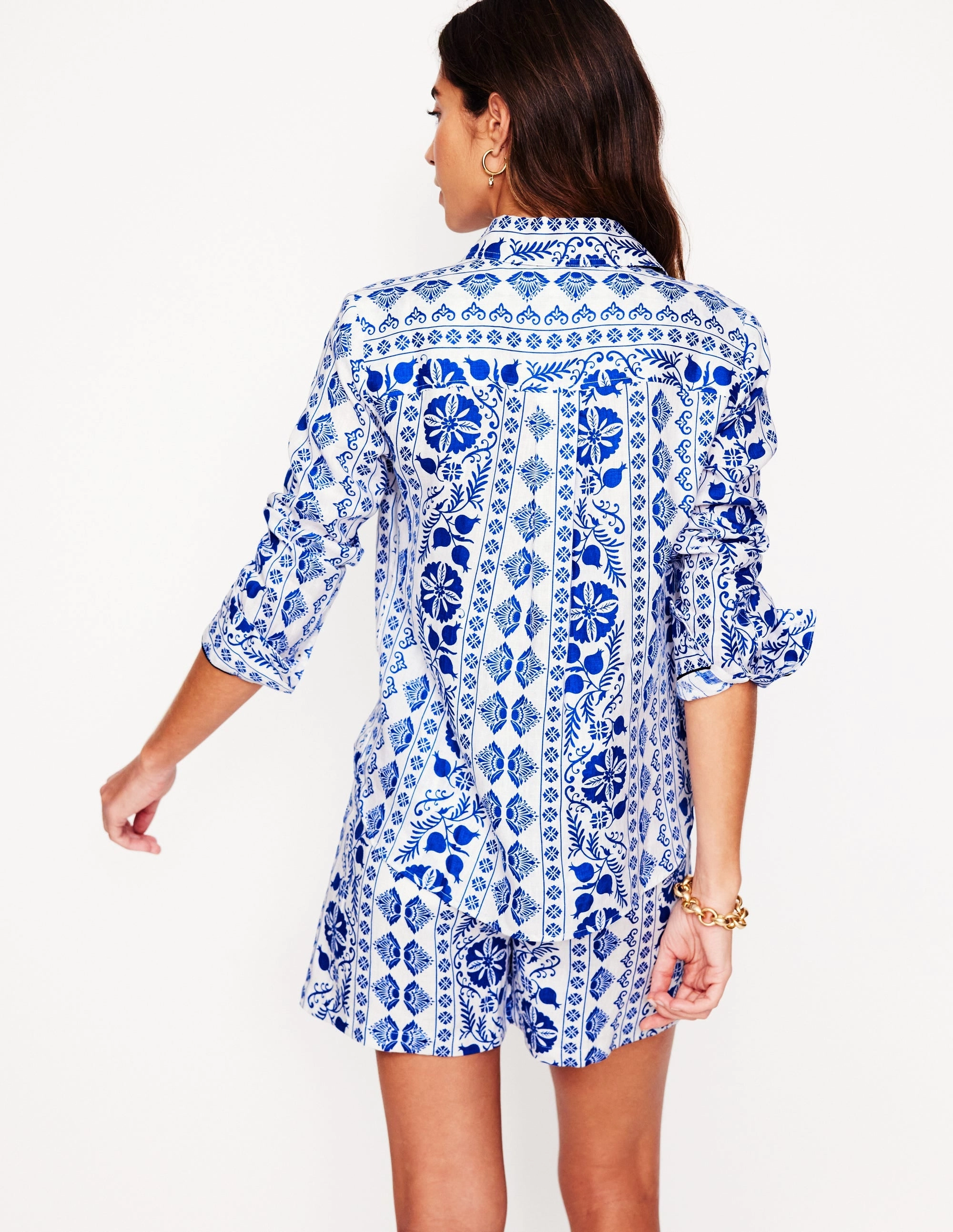 Sienna Linen Shirt-Ivory, Ornate Border Fit For Movement