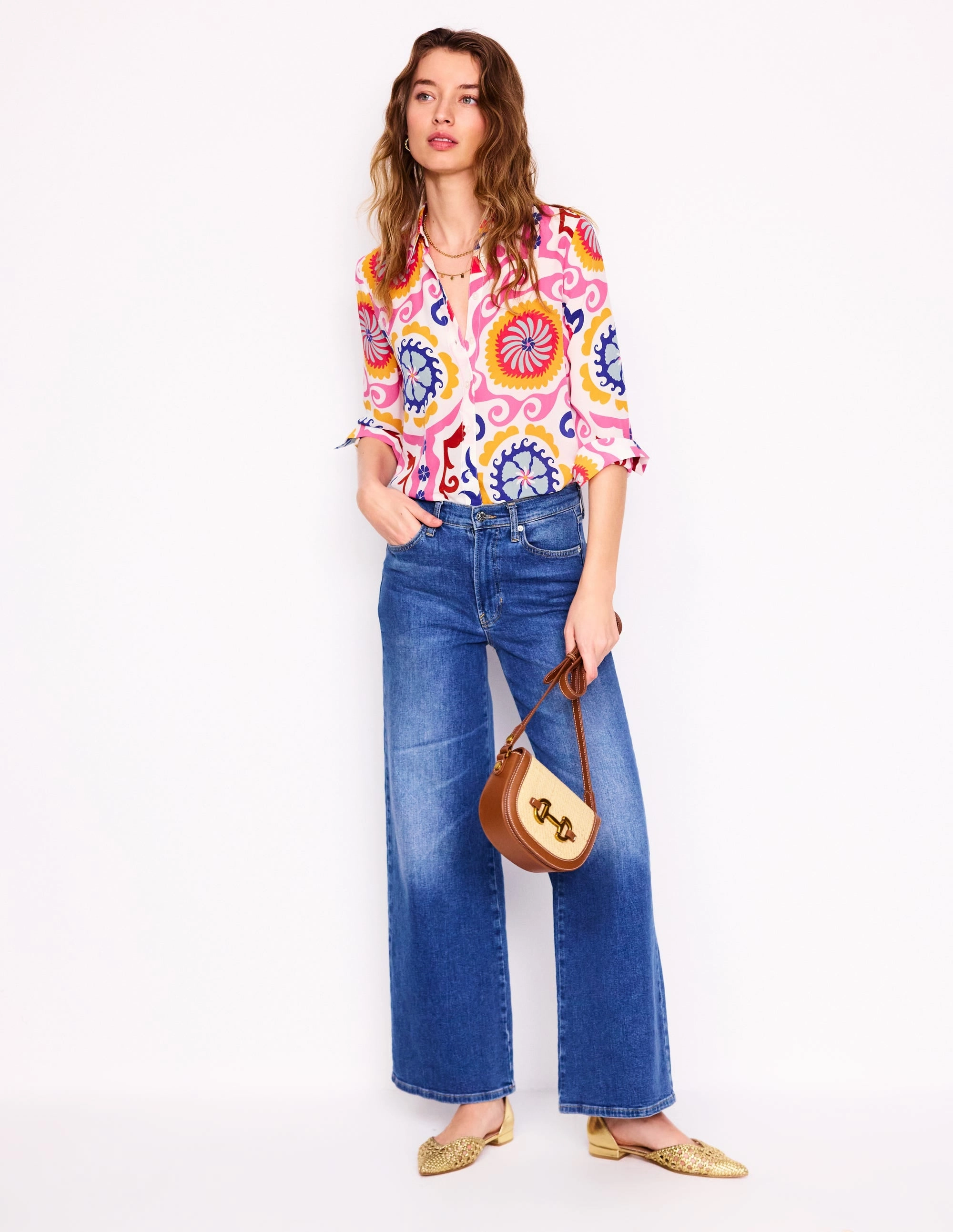 Layering Must-Have Geometric Print Sienna Silk Shirt-Multi, Ornamental Wave