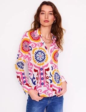 Elegant and Relaxed Sienna Silk Shirt-Multi, Ornamental Wave