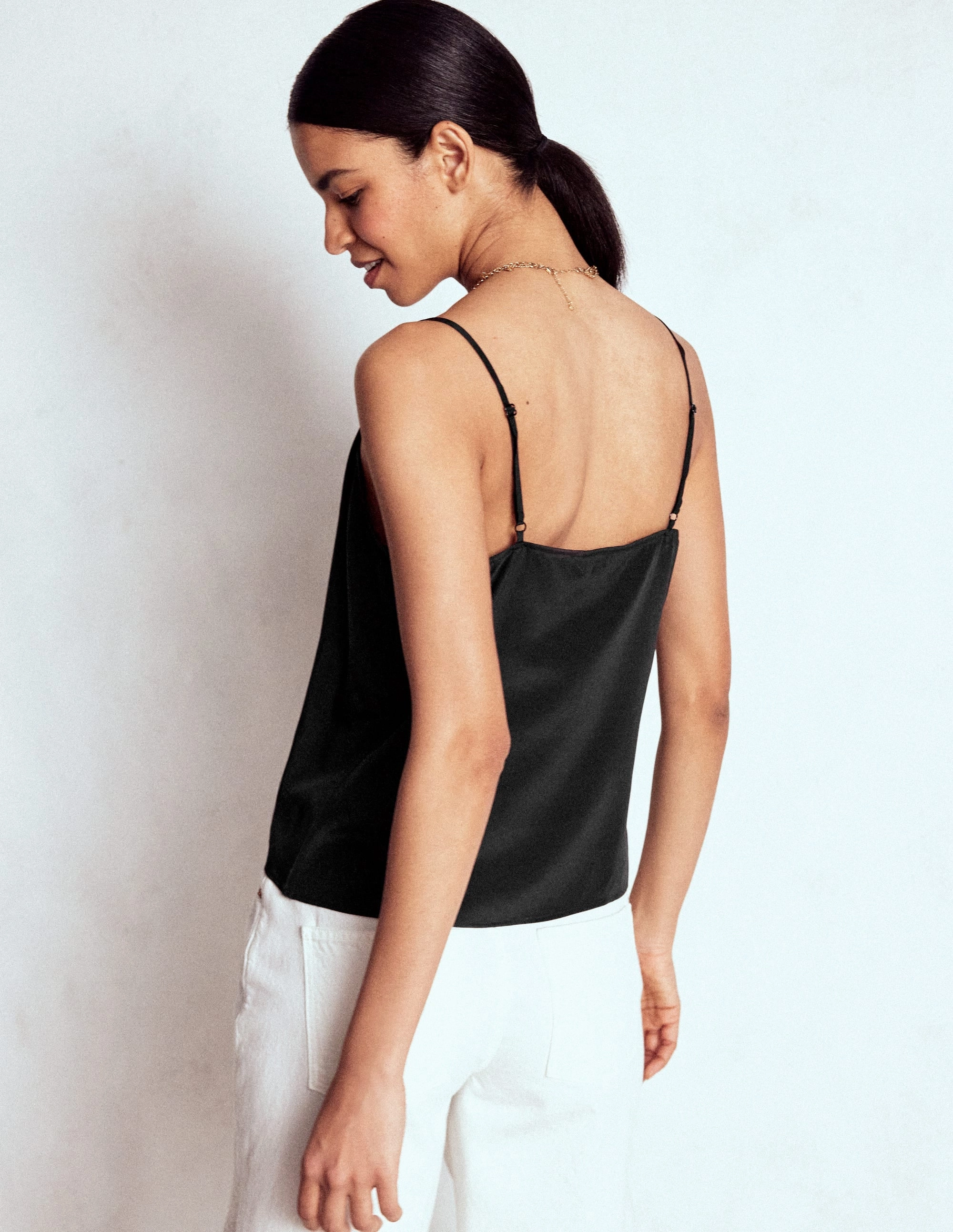 Silk Cami-Black Minimalist Stitching