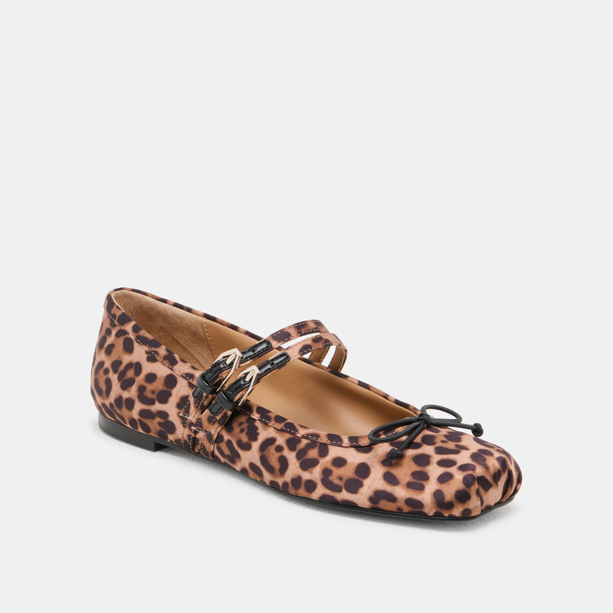 GIBSEN BALLET FLATS DK LEOPARD SATIN Smooth Soles waterproof