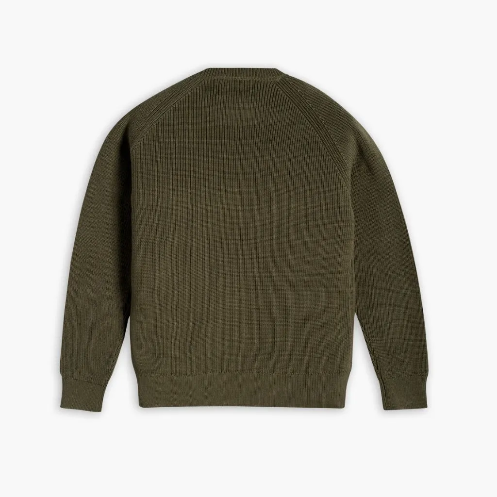 Fall Fashion Reinforced Shoulders Ribbed Crewneck | Olive