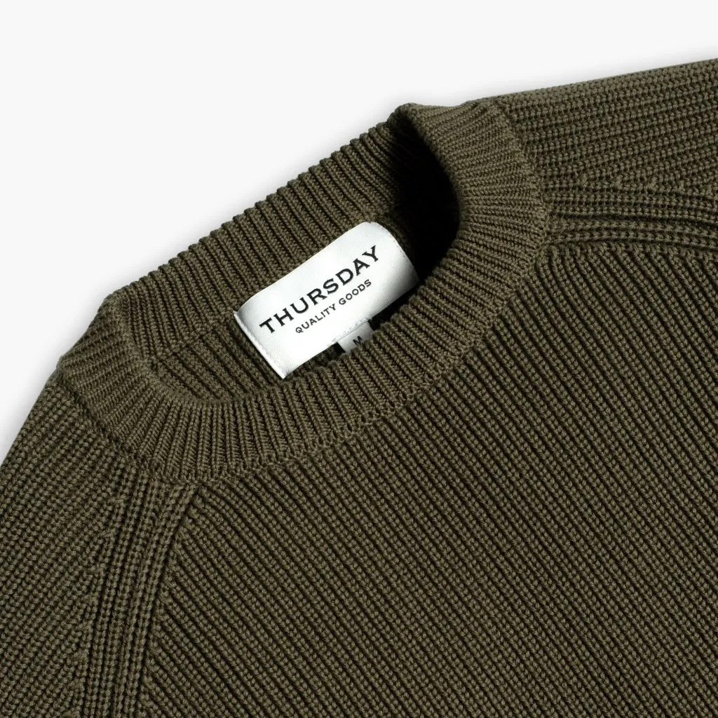 Relaxed Silhouette Ribbed Crewneck | Olive