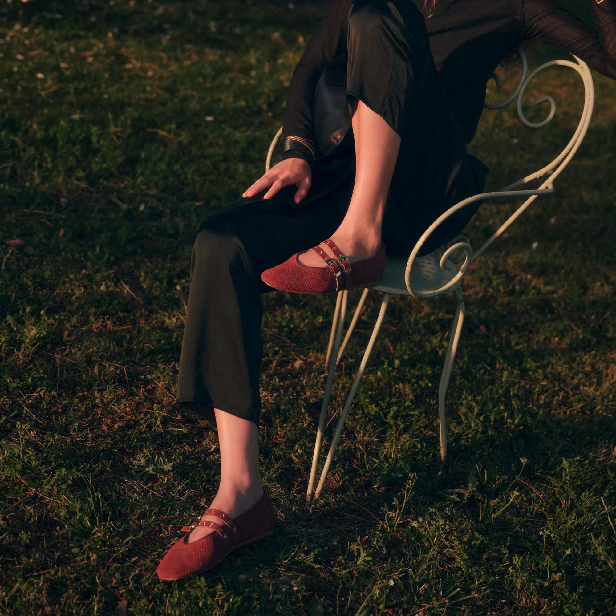 BAYLEE GROMMET BALLET FLATS OXBLOOD PERFORATED SUEDE Durable Craftsmanship