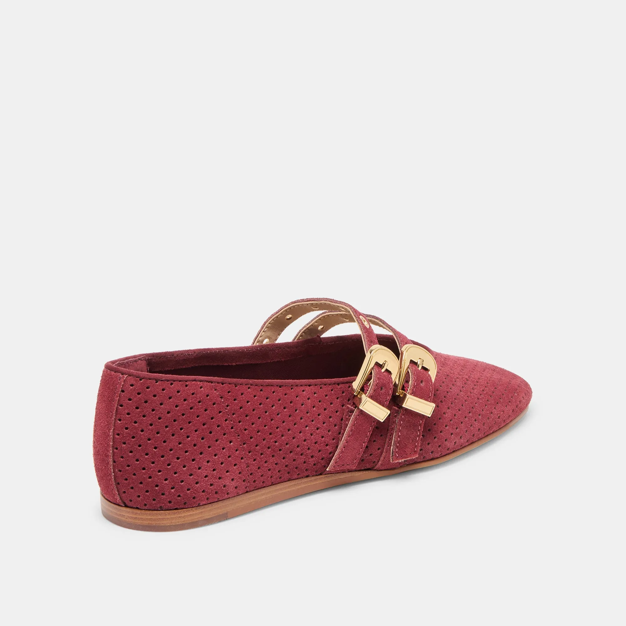 BAYLEE GROMMET BALLET FLATS OXBLOOD PERFORATED SUEDE Padded Tongue