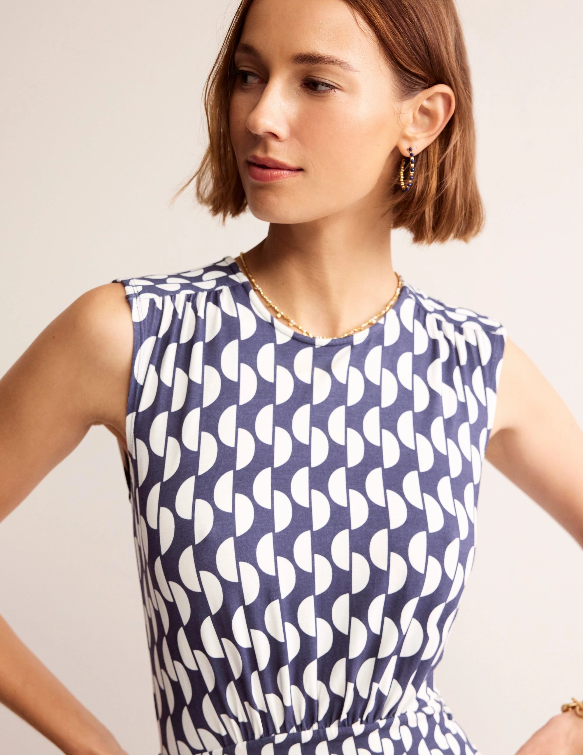 Thea Jersey Jumpsuit-Navy, Geo Wave Trendy Look