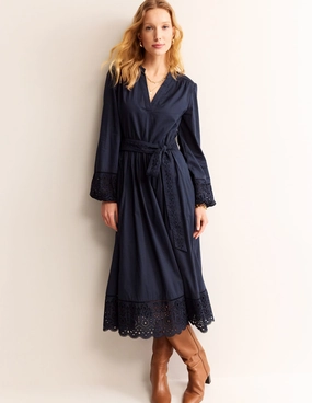 Chic formal attire Comfortable outdoor wear Jen Broderie Cotton Midi Dress-Navy