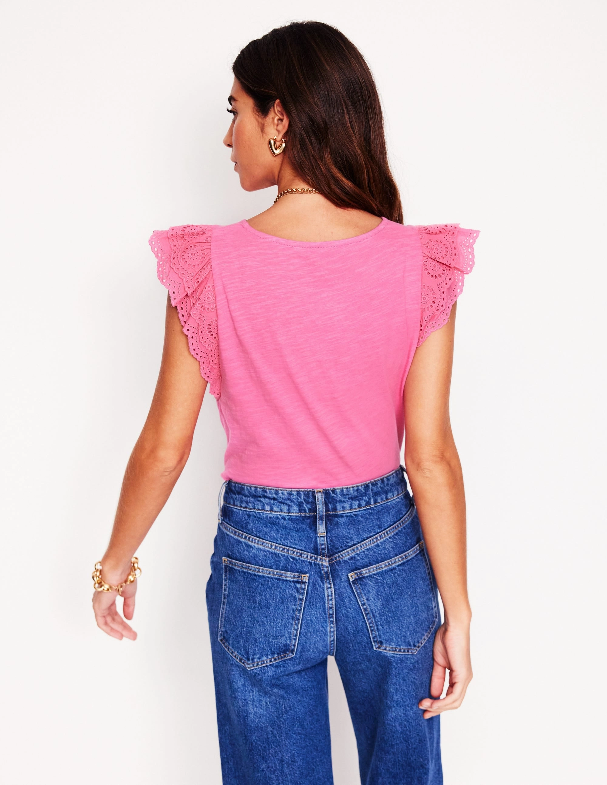 Fresh Vibes Belle Broderie Sleeve Top-Pink Rose