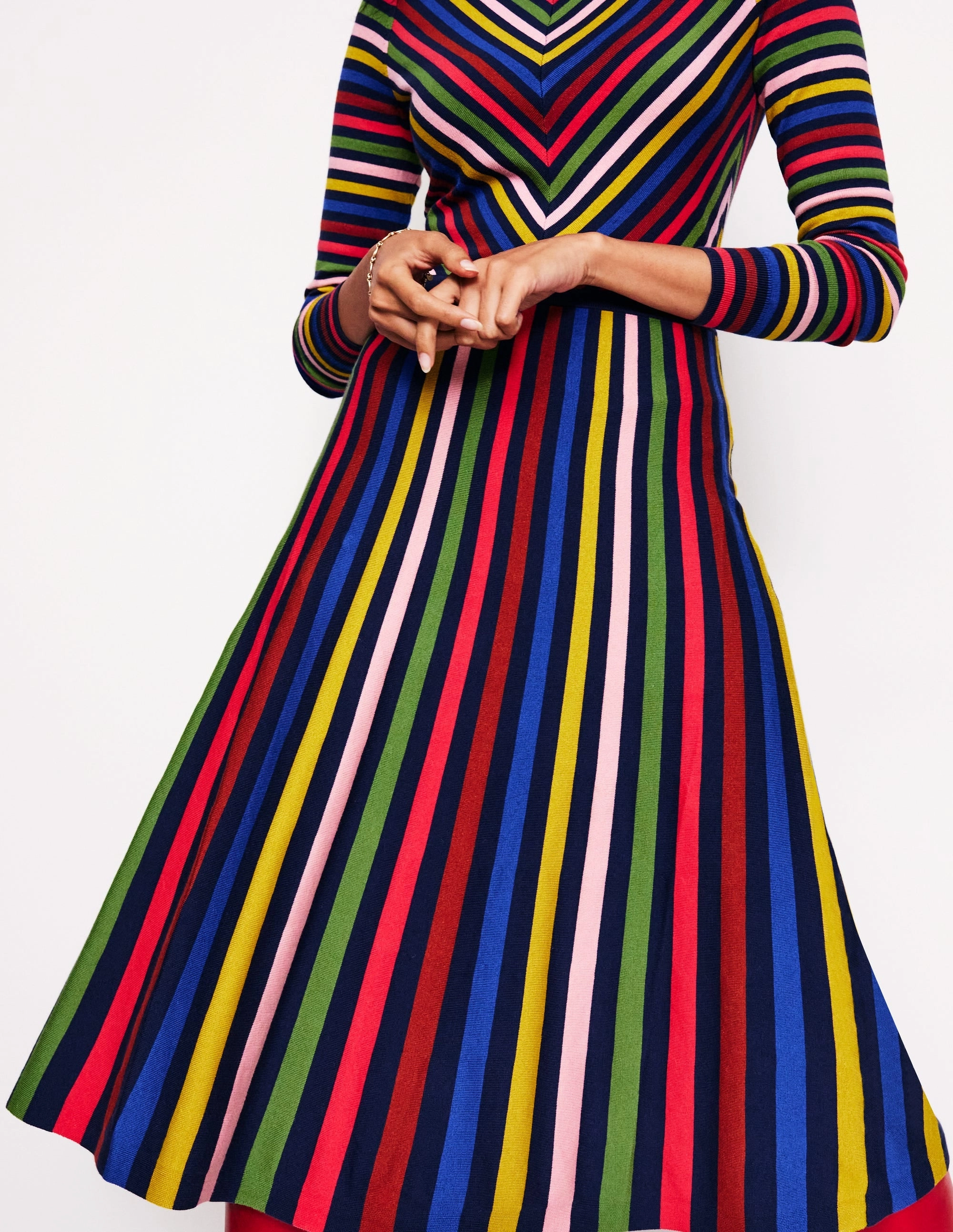 Maria Knitted Midi Dress-Multistripe Soft Texture Effortless Piece