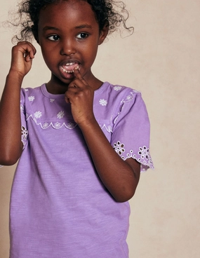 High-Quality Cotton Light Flex Broderie Sleeve Tee-Aster Purple