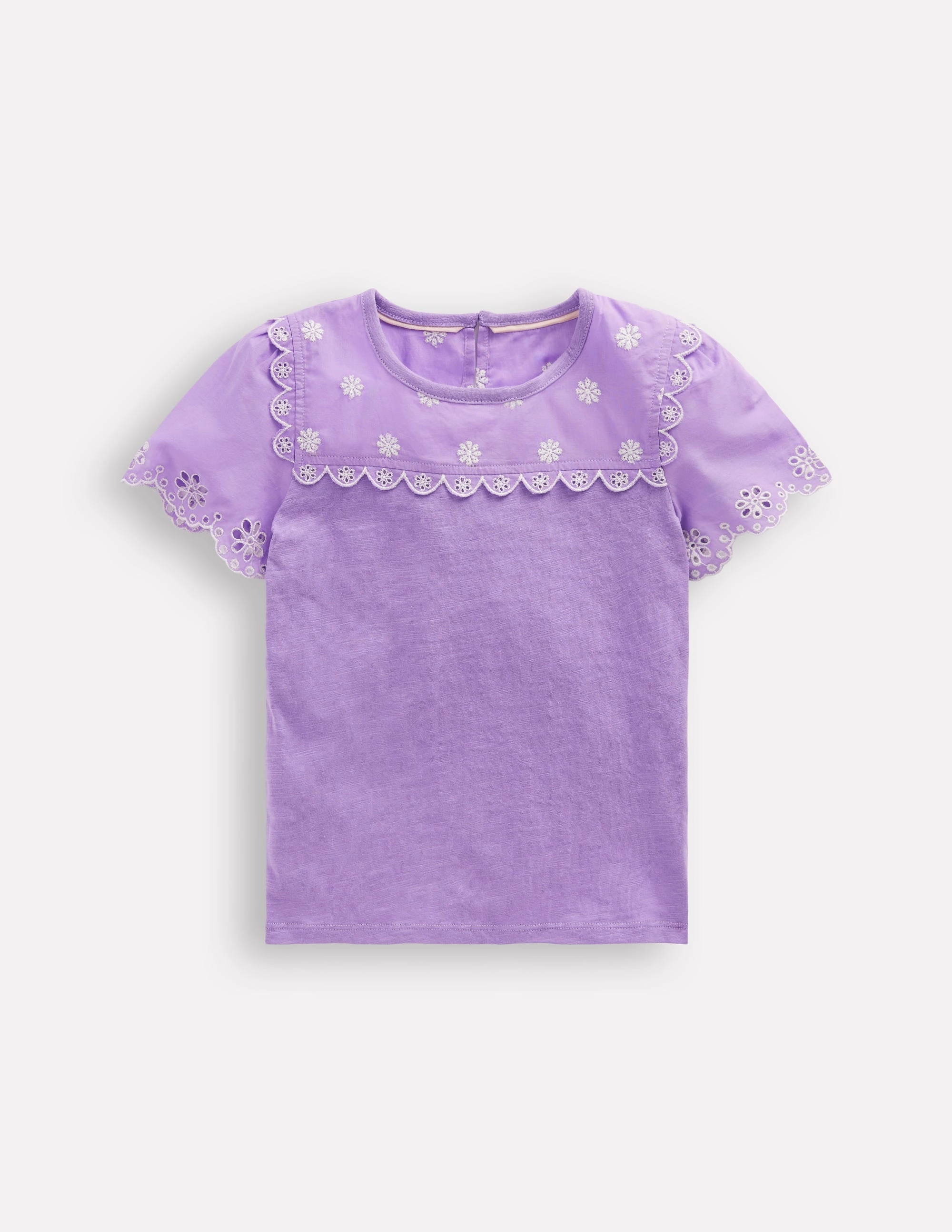 Broderie Sleeve Tee-Aster Purple Sporty Comfort Wear Weekend Comfort Wear
