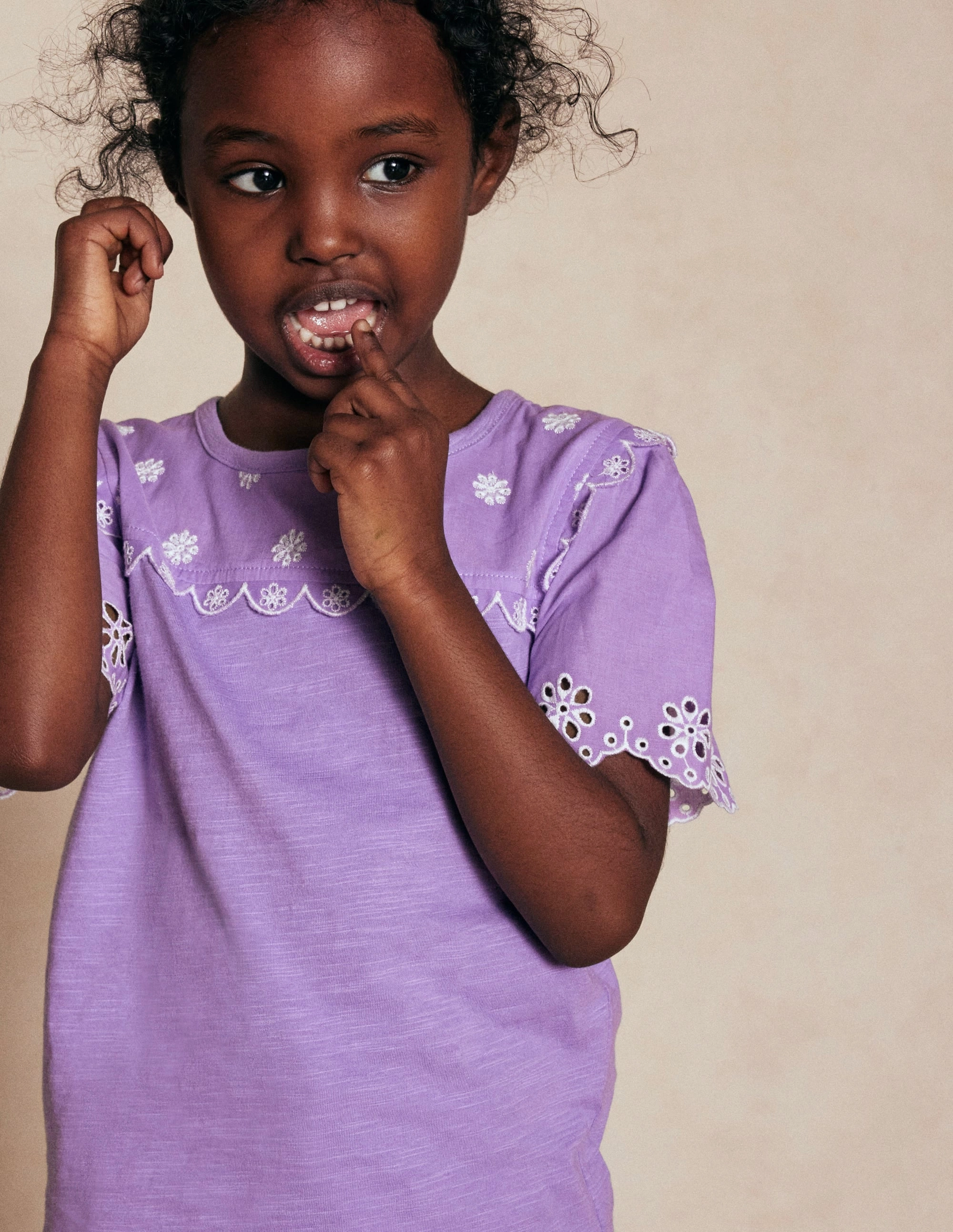 High-Quality Cotton Light Flex Broderie Sleeve Tee-Aster Purple