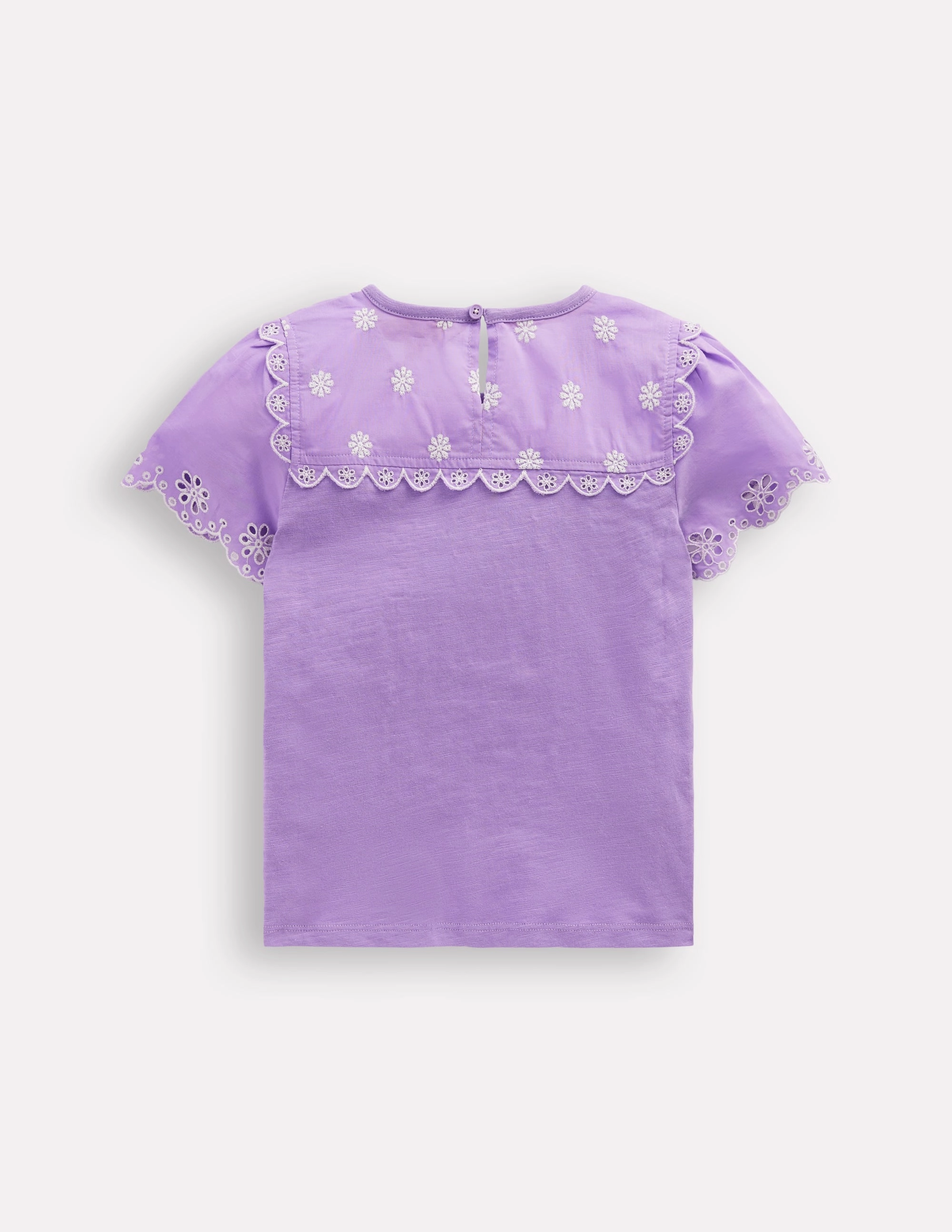 Broderie Sleeve Tee-Aster Purple Set In Sleeve Spandex Enhanced Elasticity