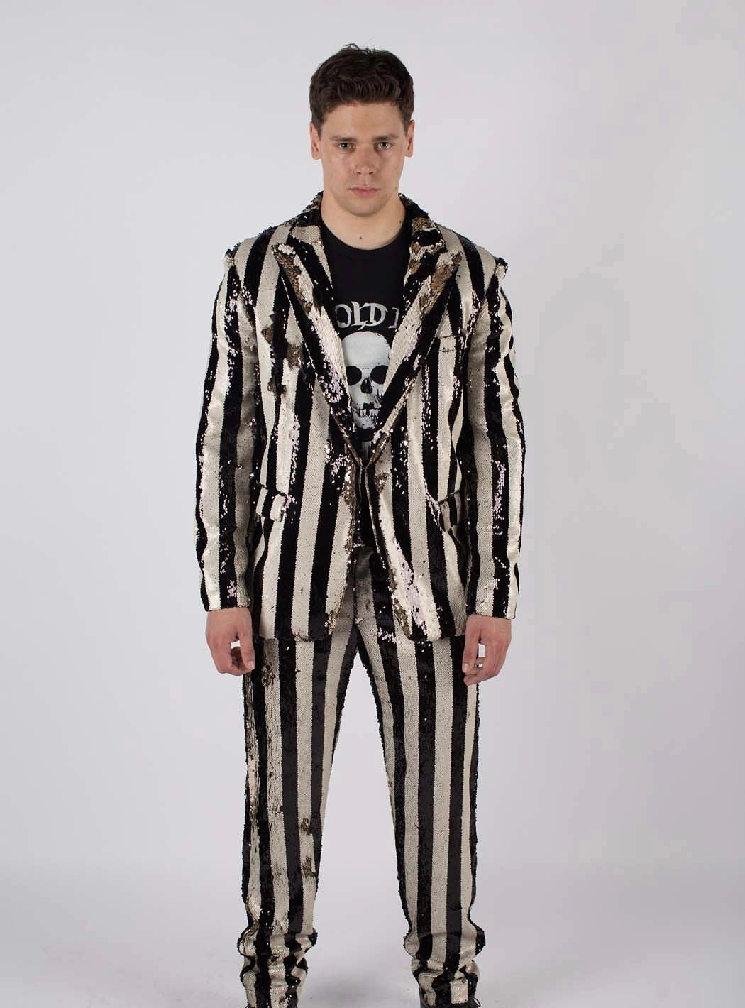 Any Old Iron Men's Stripped Sequin Suit Dapper Fit