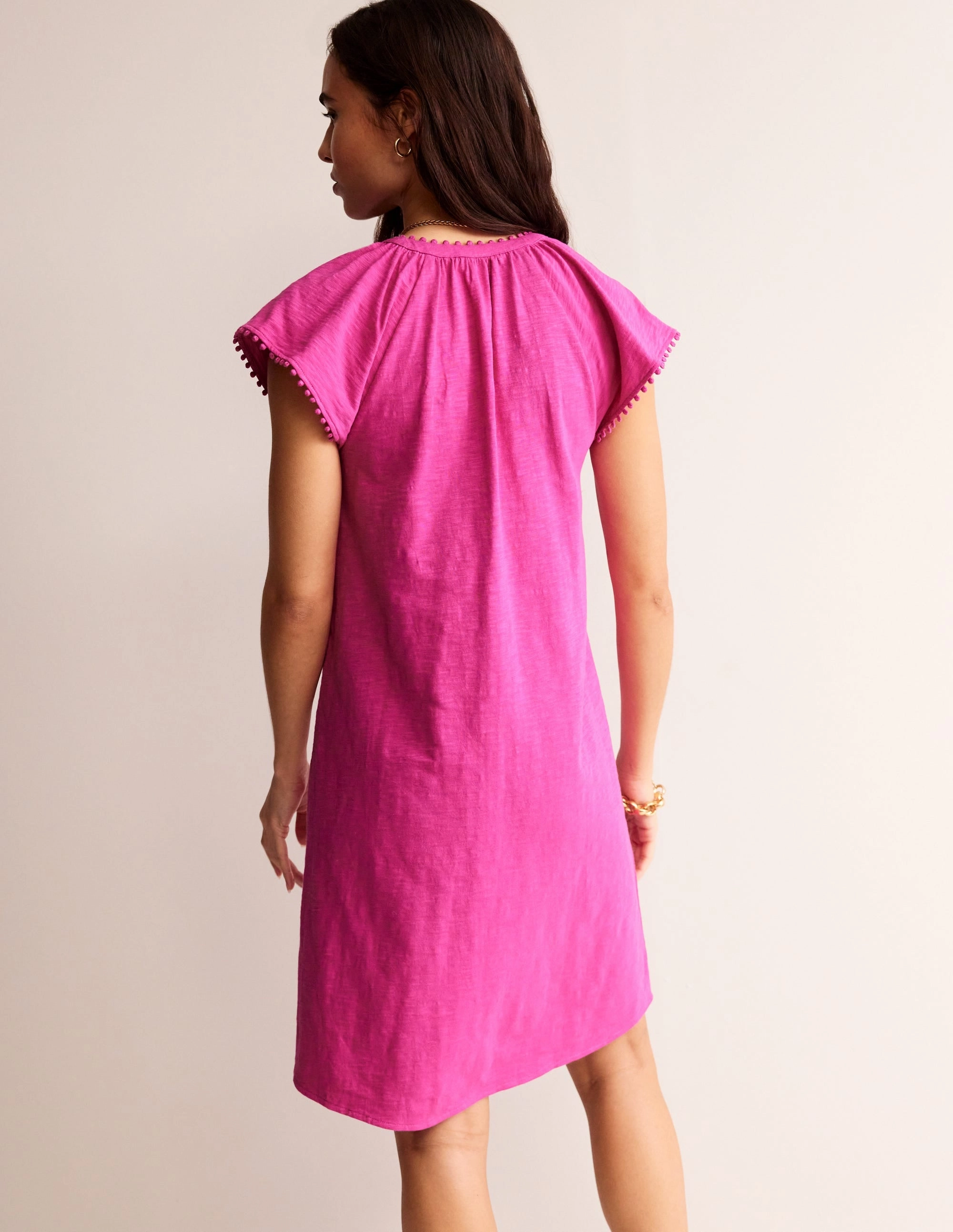 Millie Pom Cotton Dress-Rose Violet Anti-bacterial Soft touch evening dress