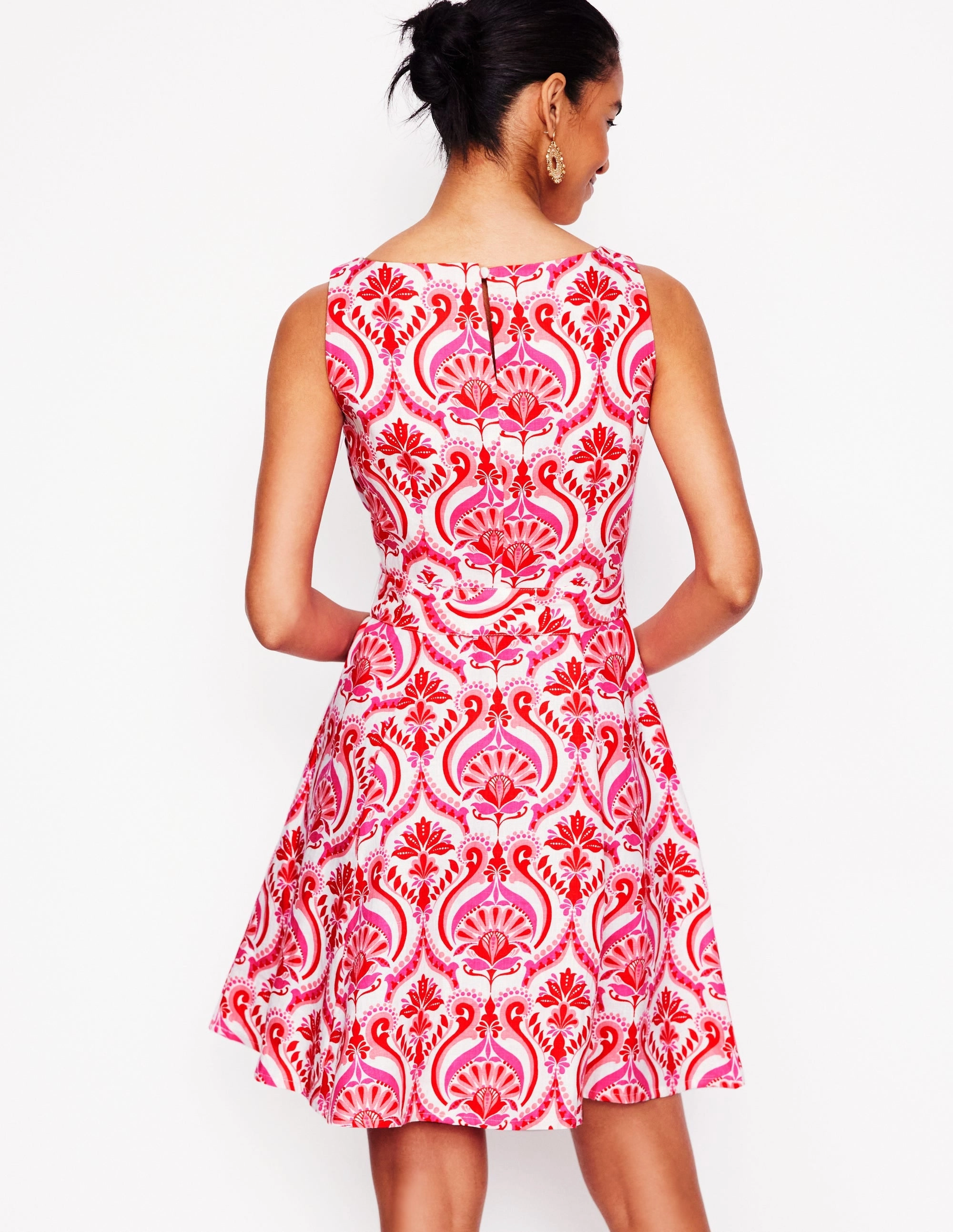 Anya Sleeveless Linen Dress-Poppy Red, Ornamental Floral New York