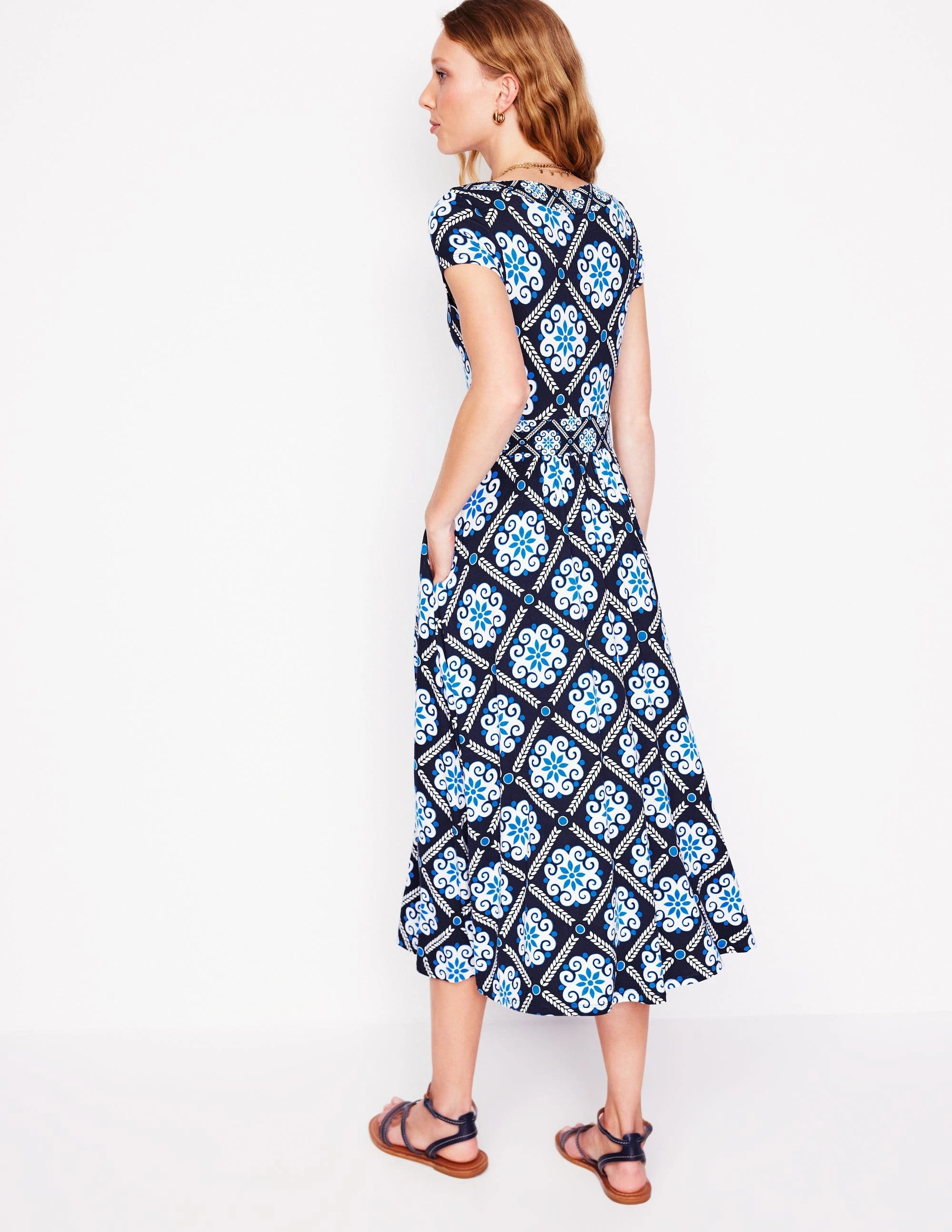 Office Smart Melanie Jersey Midi Dress-French Navy, Baroque Tile