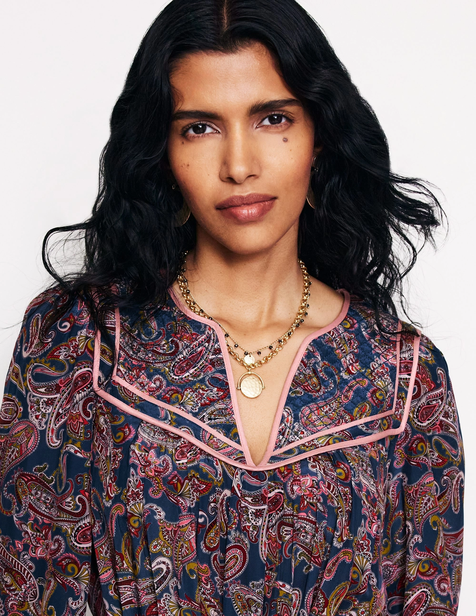 Quilted Yoke Maxi Dress-True Navy, Opulent Paisley Garden Fresh Casual Must-Have