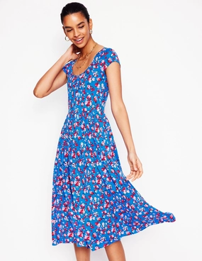 Modern Soft Samantha Scoop Jersey Dress-Cerulean Blue, Painterly Posy