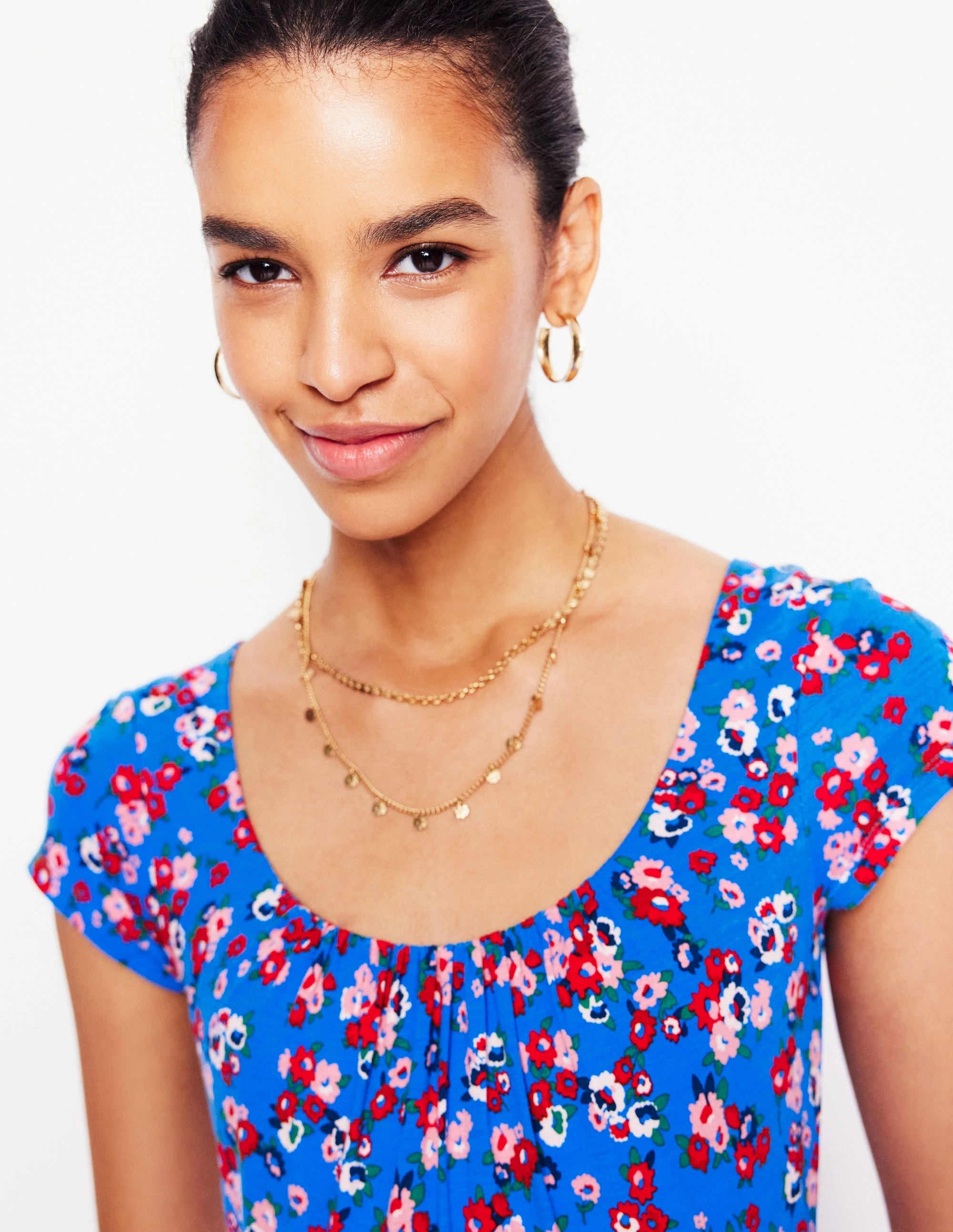 Soft Fabric Style Ease Samantha Scoop Jersey Dress-Cerulean Blue, Painterly Posy