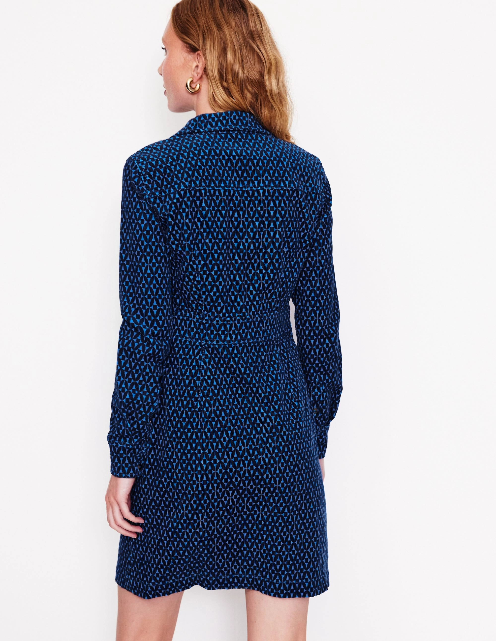 Neutral Mood Flora Cord Shirt Dress-Blue, Diamond Trellis