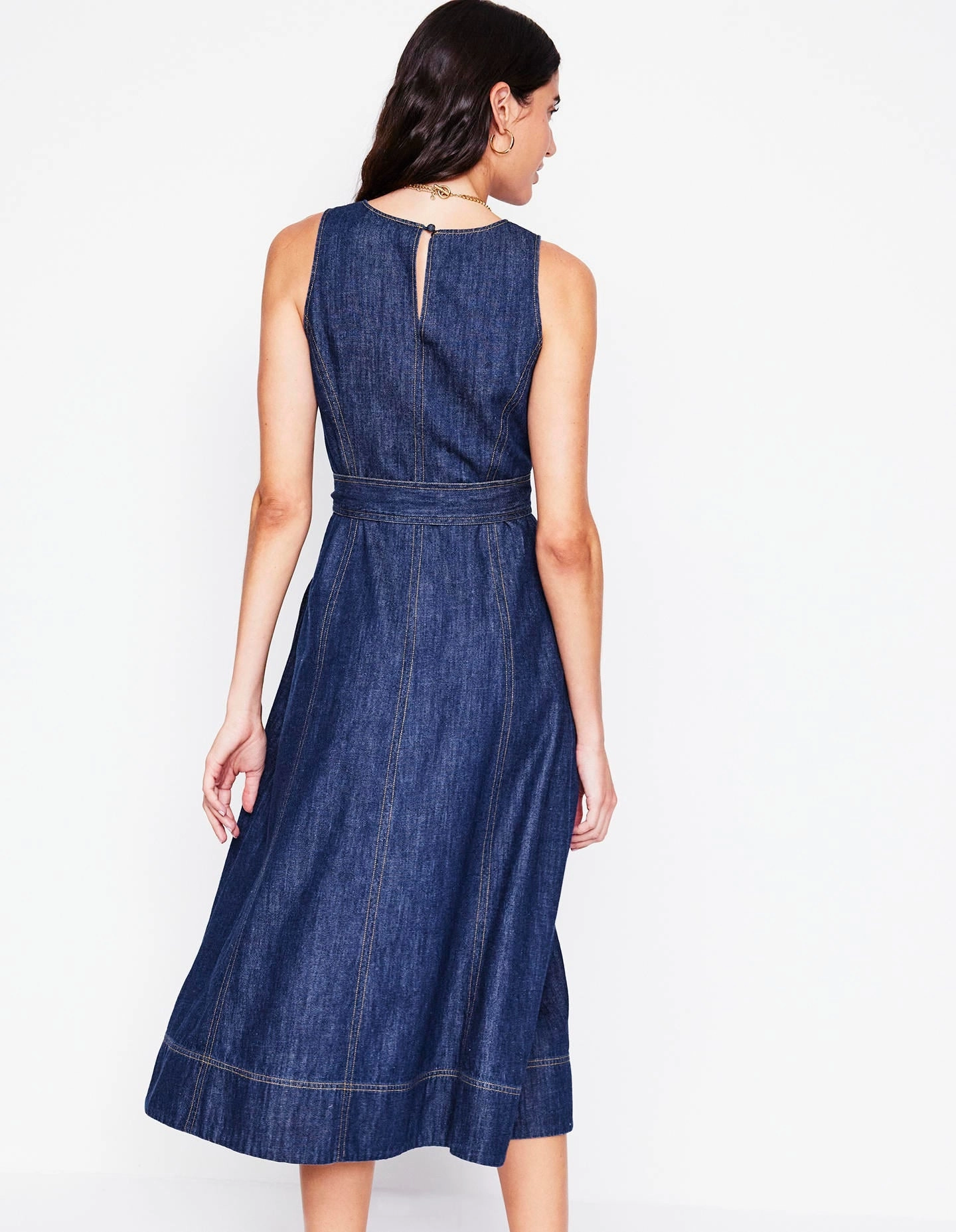 Chic Comfort Look Comfort waistband Sleeveless Denim Dress-Dark Vintage Denim